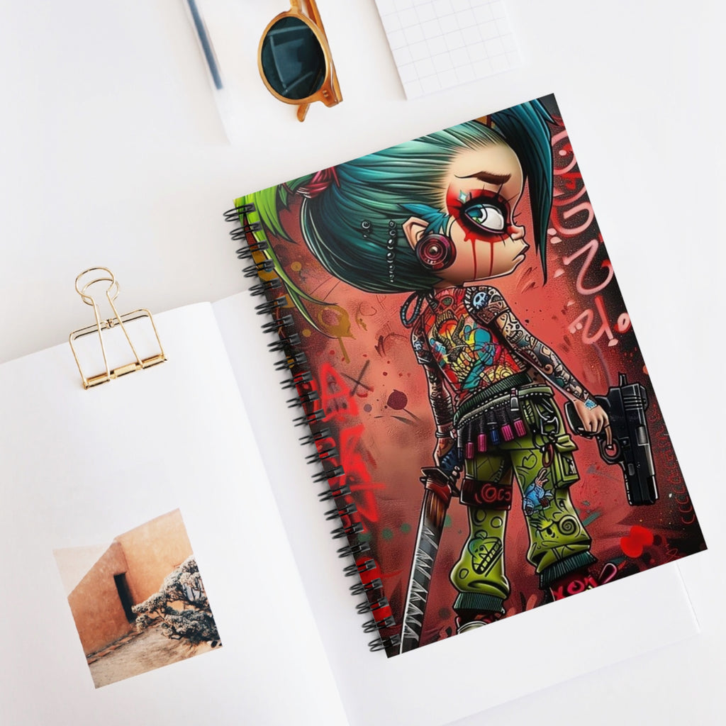 Punk Anime Warrior Spiral Notebook — Cute Creepy Girl Art, Ruled Journal for Teens & Gamers