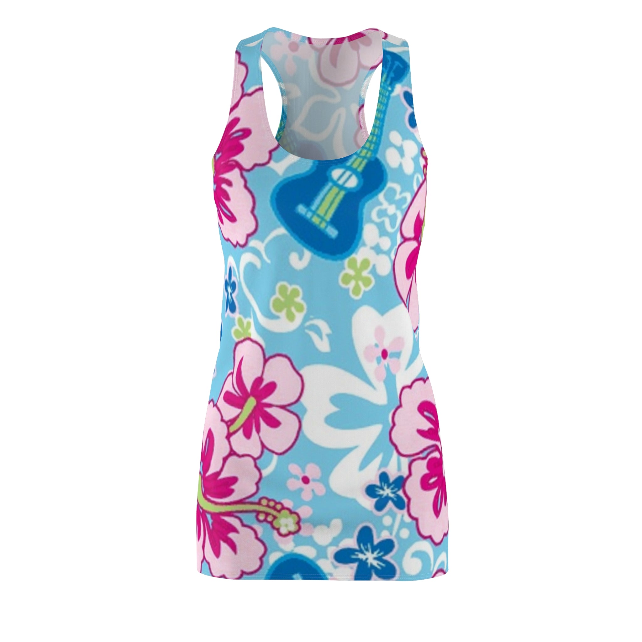 Floral Ukulele Racerback Dress — Tropical Hibiscus Print Summer Dress