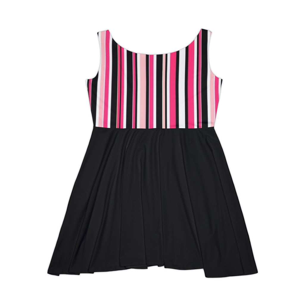 Striped Pink & Black Skater Dress — Women's Casual A-Line Summer Dress