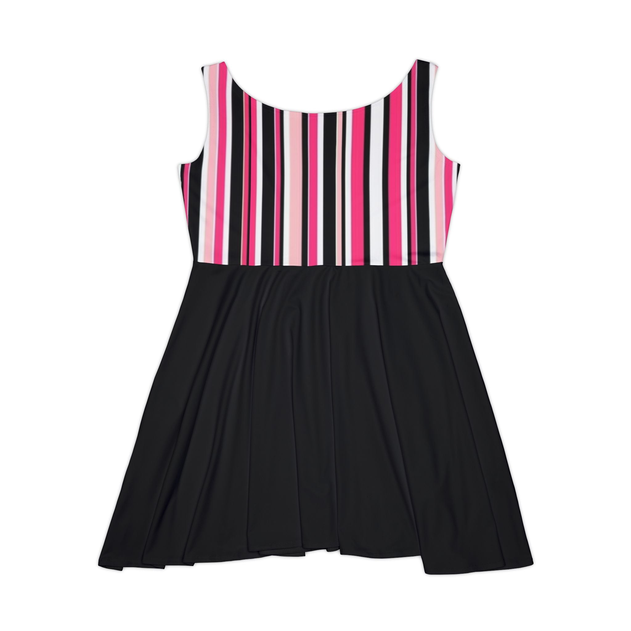 Striped Pink & Black Skater Dress — Women's Casual A-Line Summer Dress