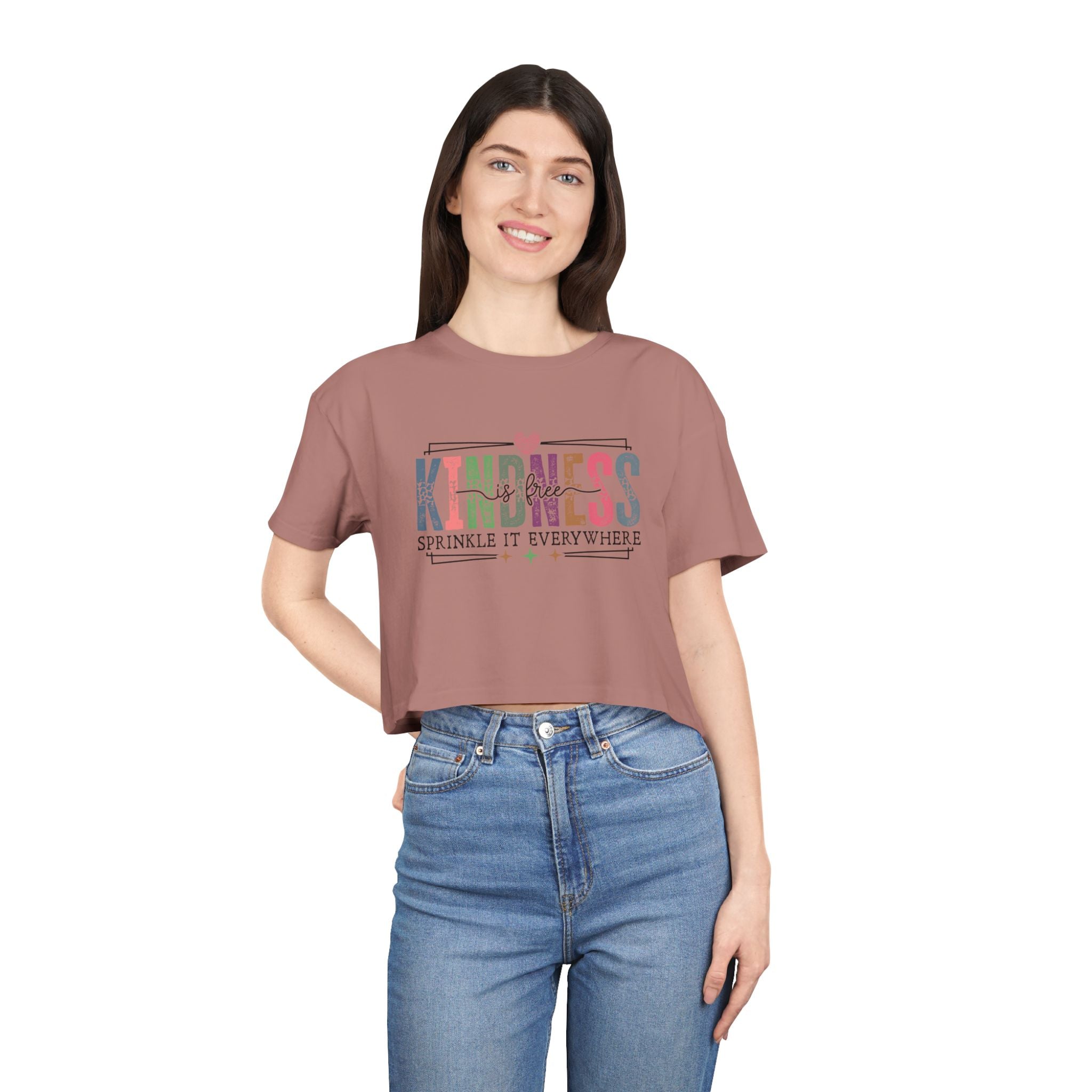Crop Tee — "Kindness: Sprinkle It Everywhere" Floral Graphic