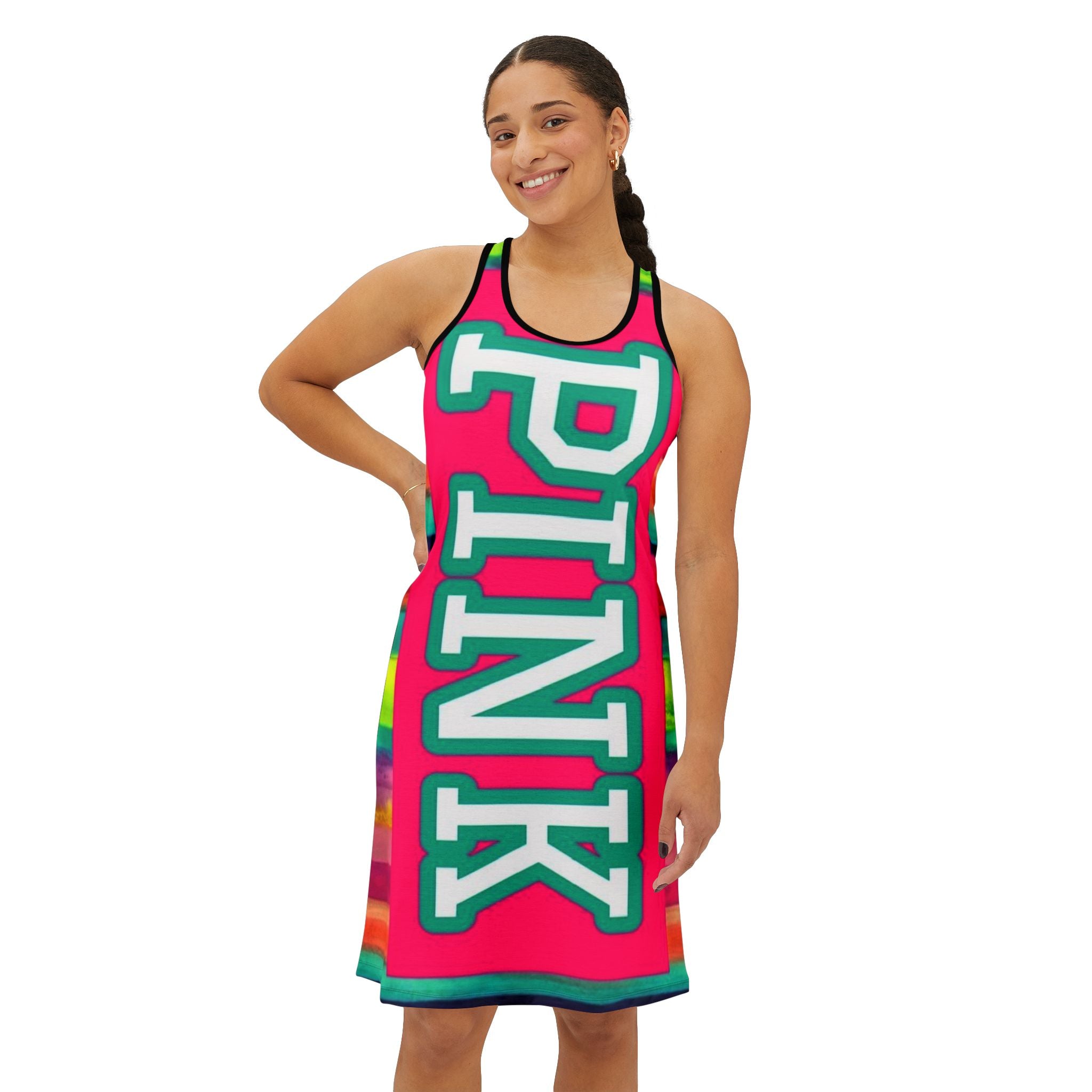 PINK Tie-Dye Racerback Dress — Vibrant Colorblock Casual Sundress