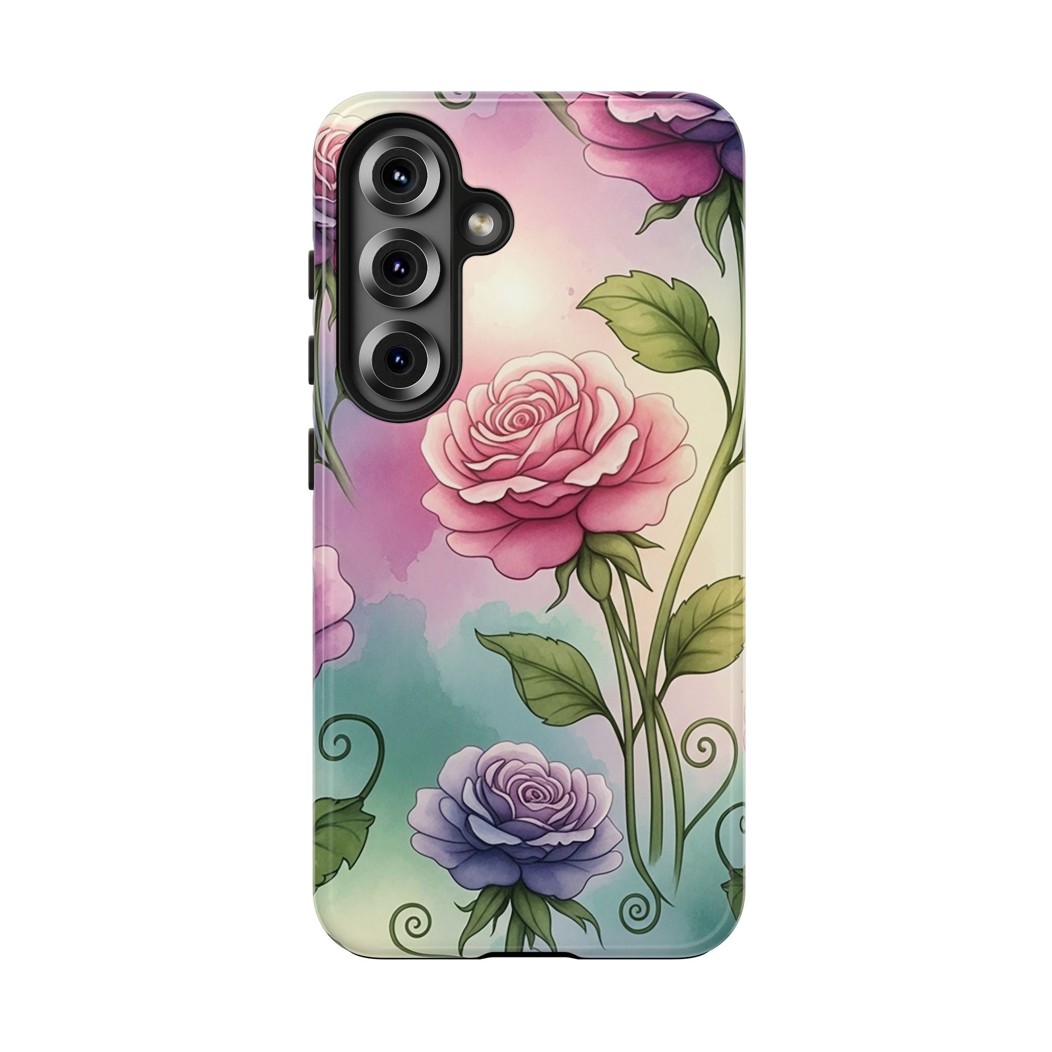 Floral Rose Tough Phone Case — Pastel Watercolor Protection