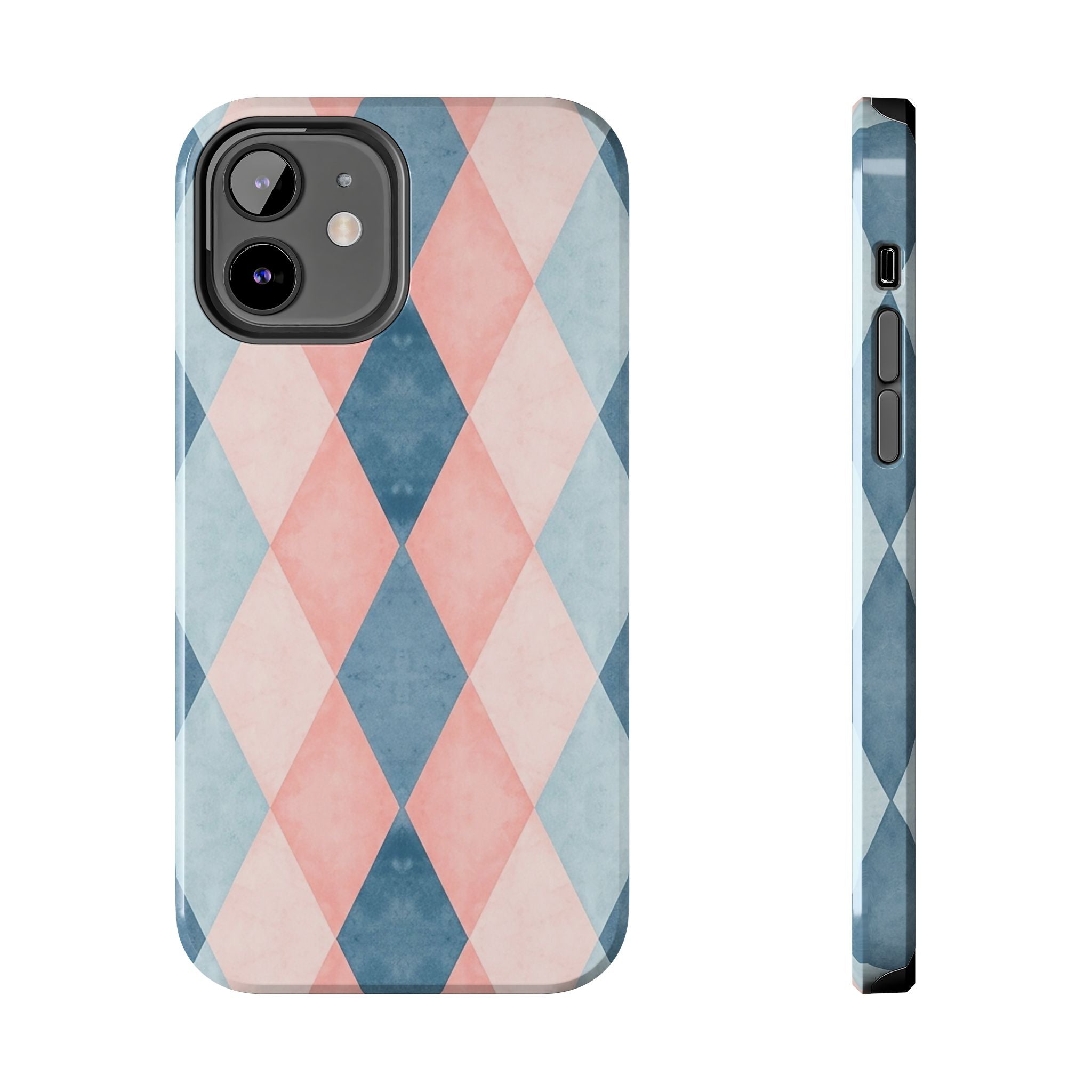 Pastel Harlequin Tough Phone Case — Blue & Pink Diamond Pattern