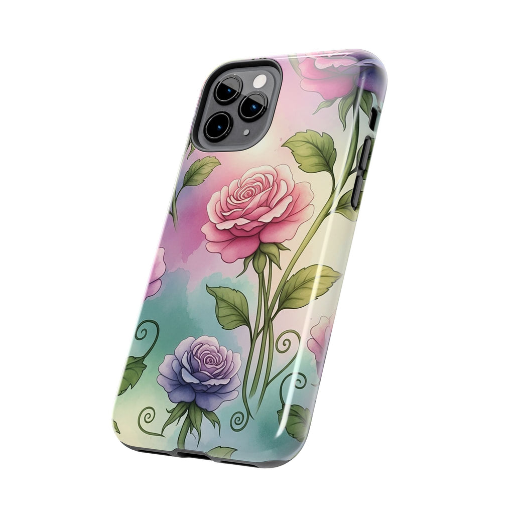 Floral Rose Tough Phone Case — Pastel Watercolor Protection