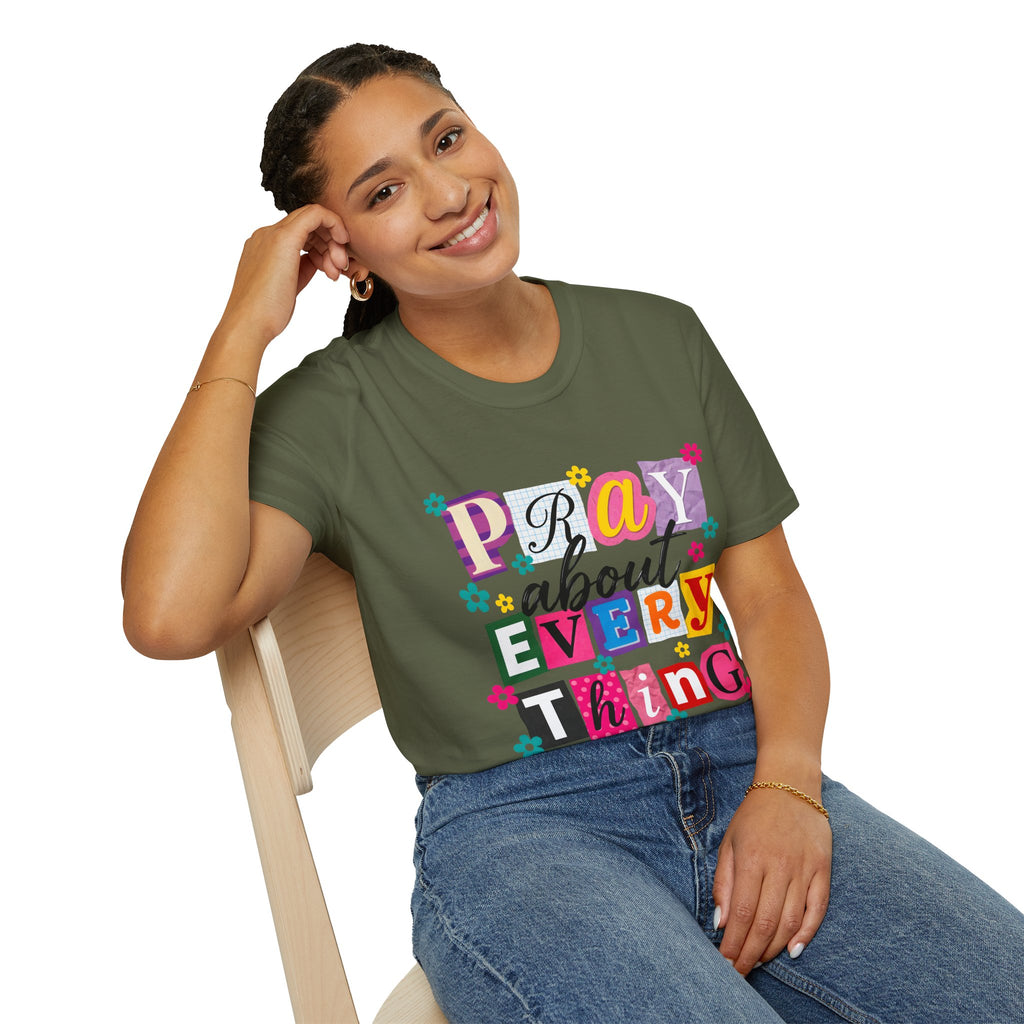 T-Shirt — "Pray About Everything" Colorful Floral Faith Graphic