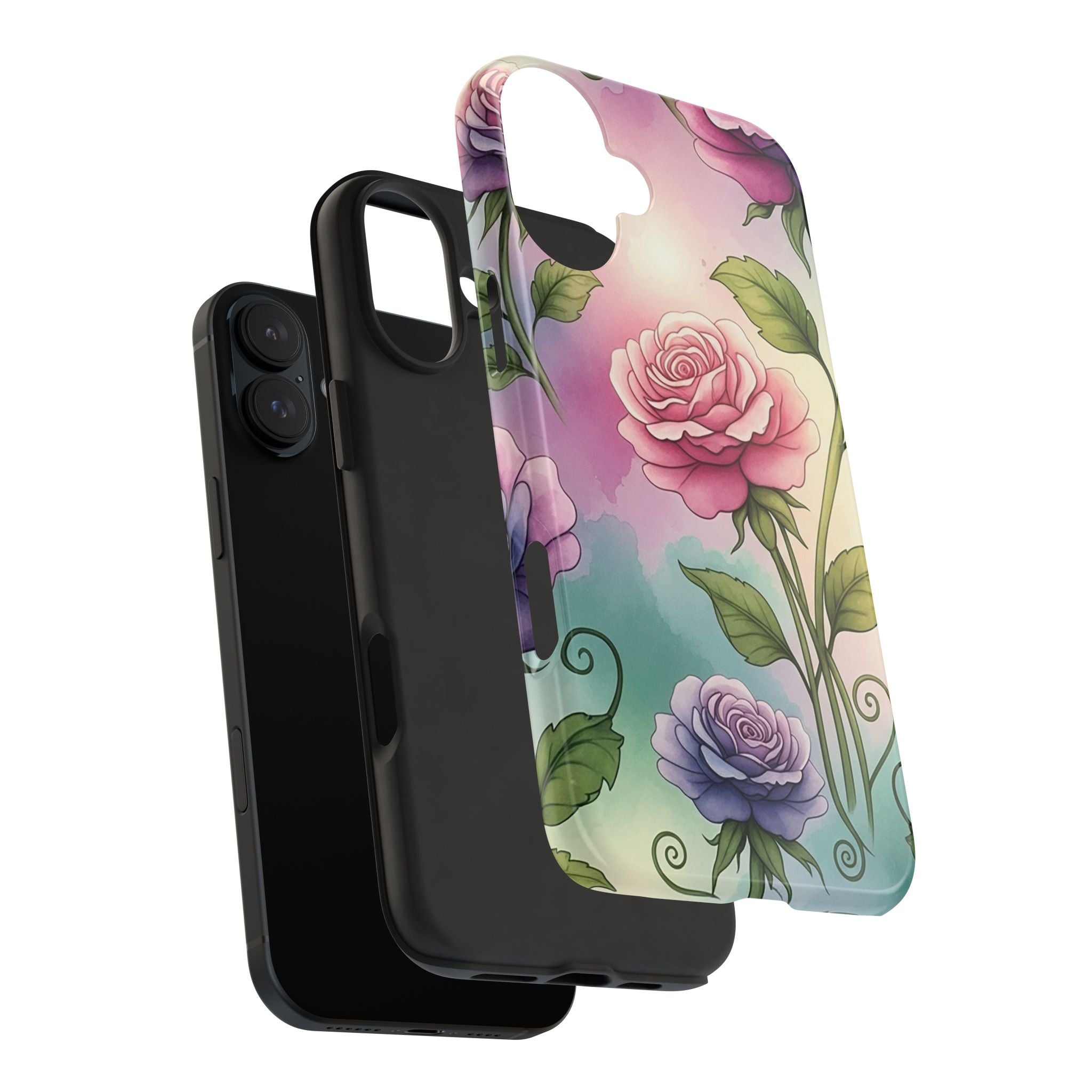 Floral Rose Tough Phone Case — Pastel Watercolor Protection