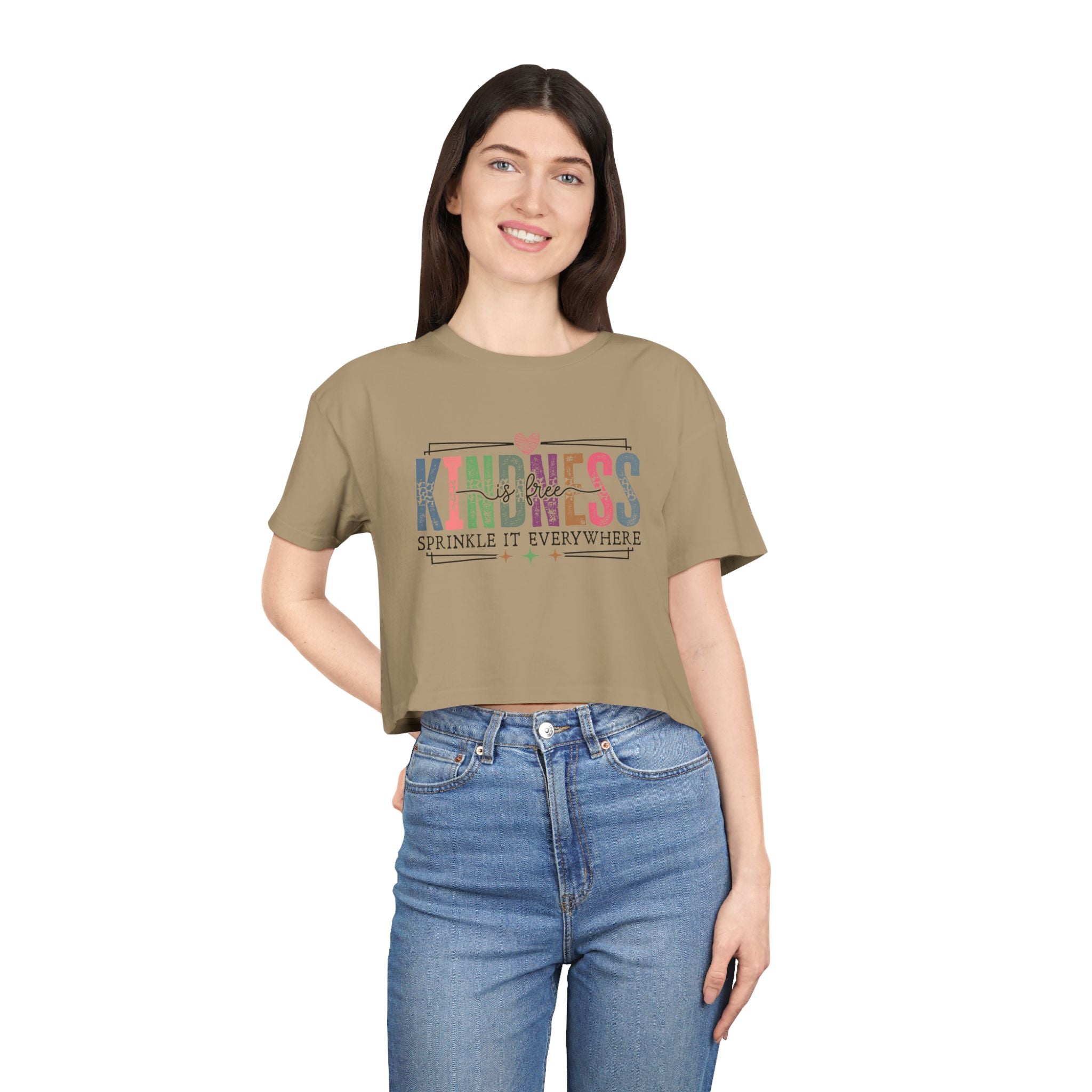 Crop Tee — "Kindness: Sprinkle It Everywhere" Floral Graphic