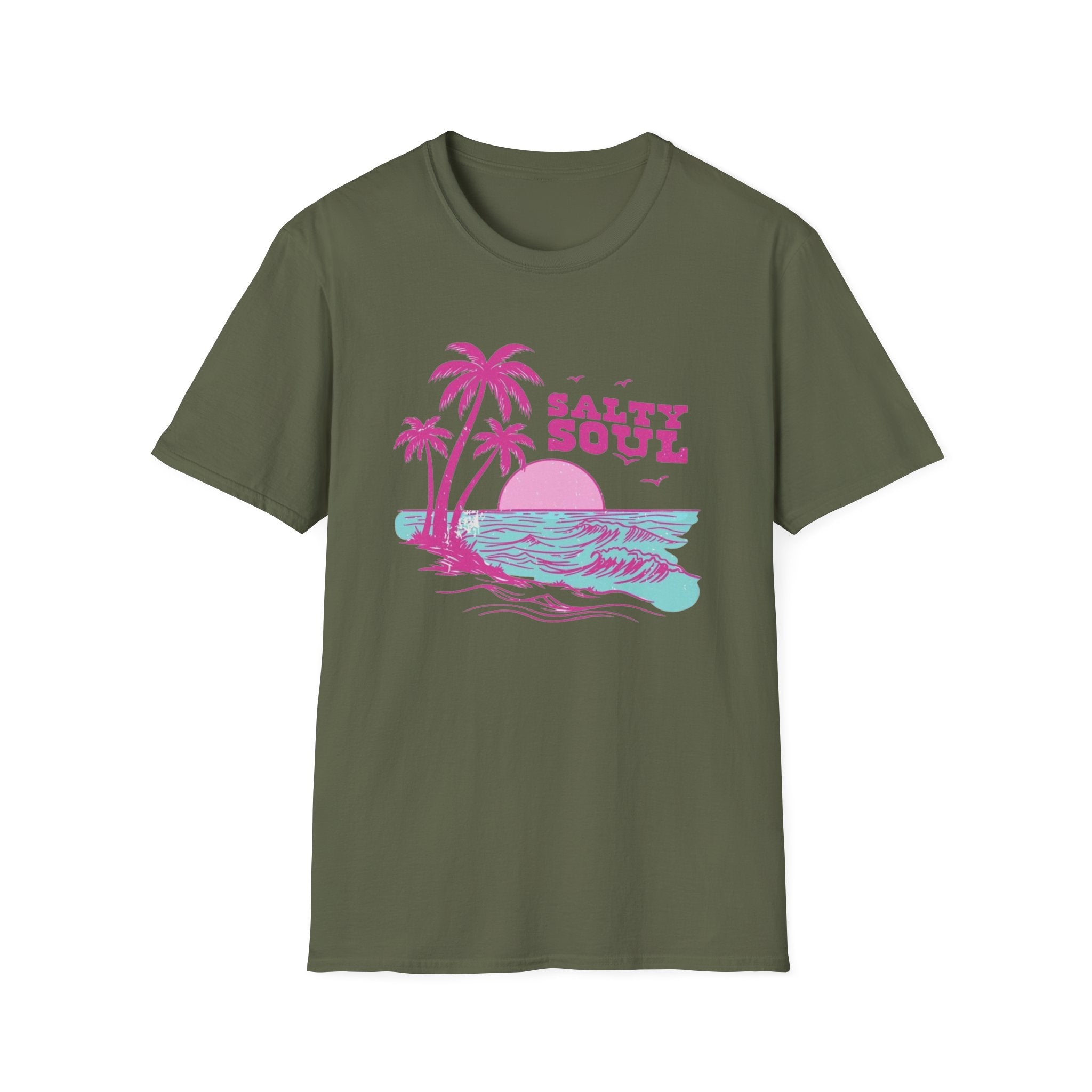 Salty Soul Beach T-Shirt — Sun, Palm Trees & Waves Graphic Tee