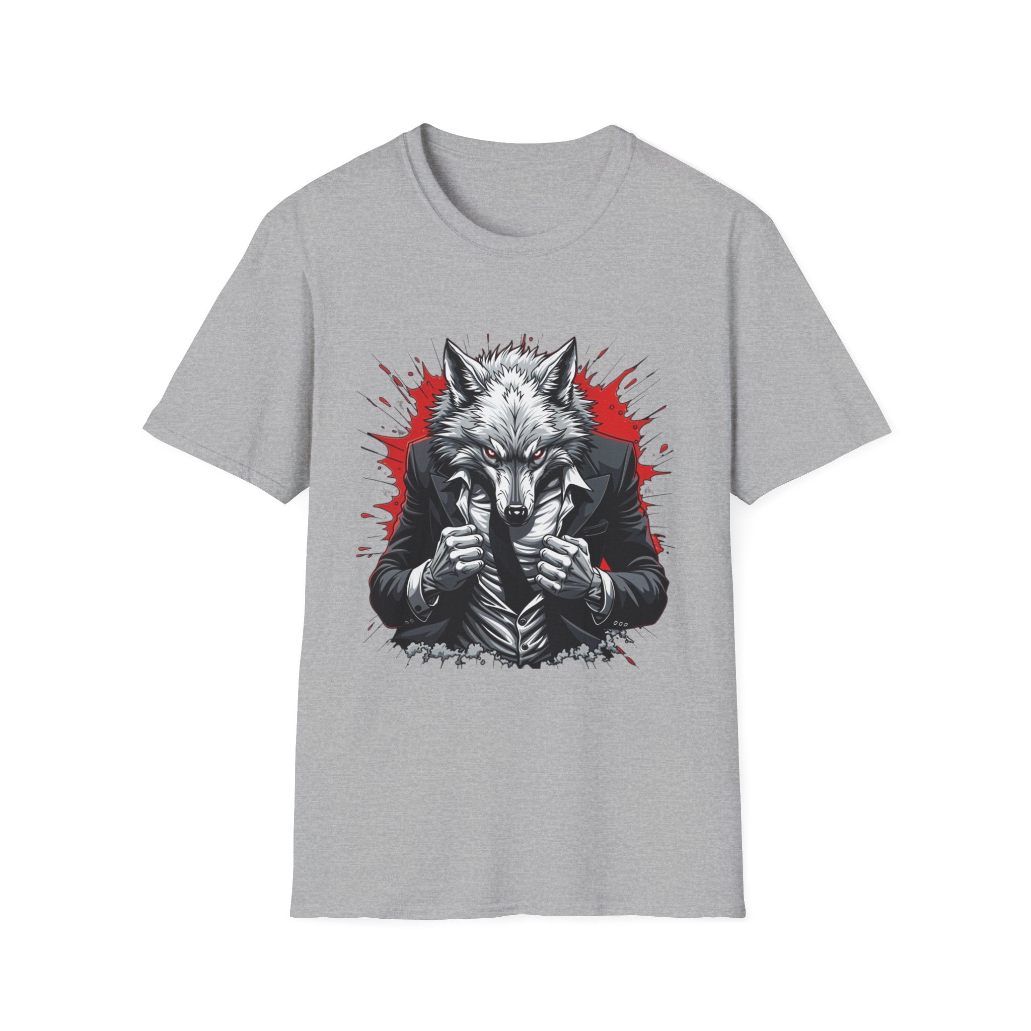 Wolf Suit T-Shirt — Wolf in Suit Graphic Tee (Bold Red Splash)