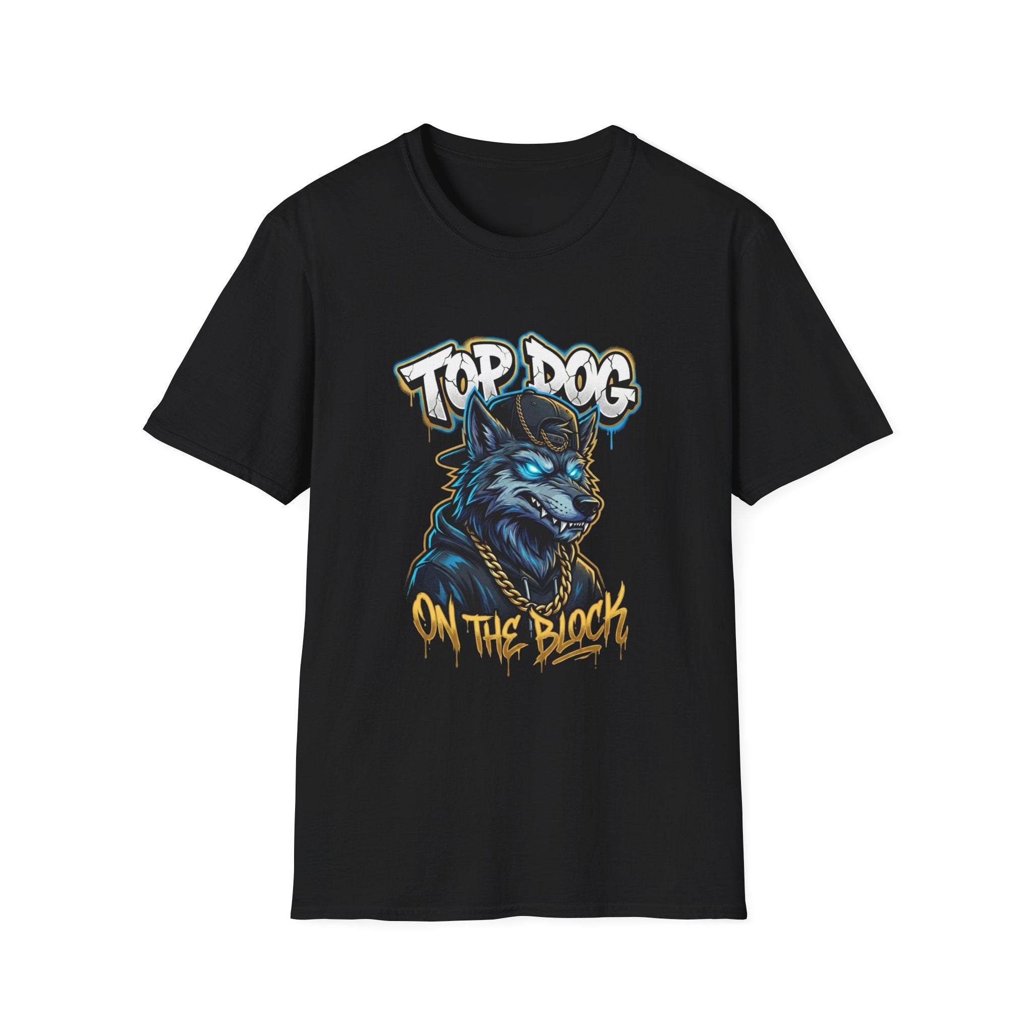 Top Dog On The Block Graphic T-Shirt — Bold Blue Wolf Streetwear Tee