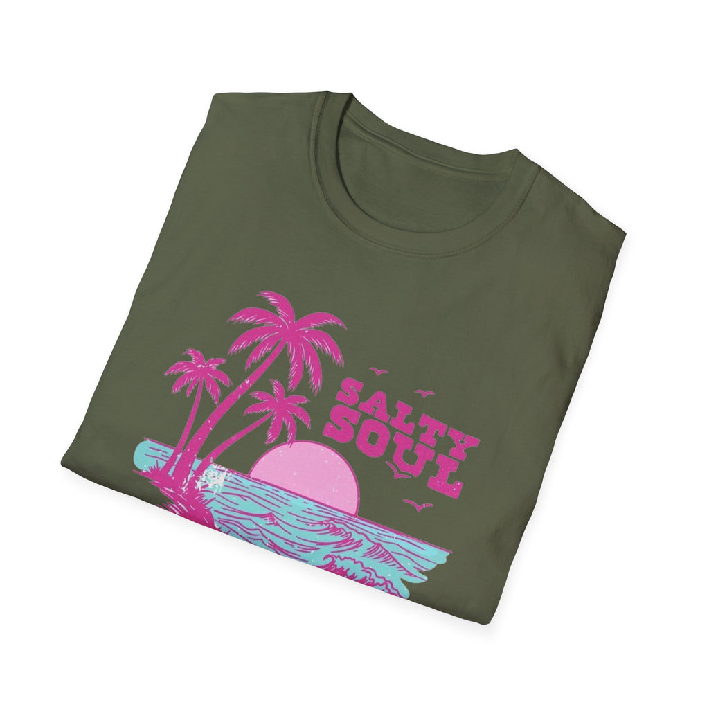 Salty Soul Beach T-Shirt — Sun, Palm Trees & Waves Graphic Tee