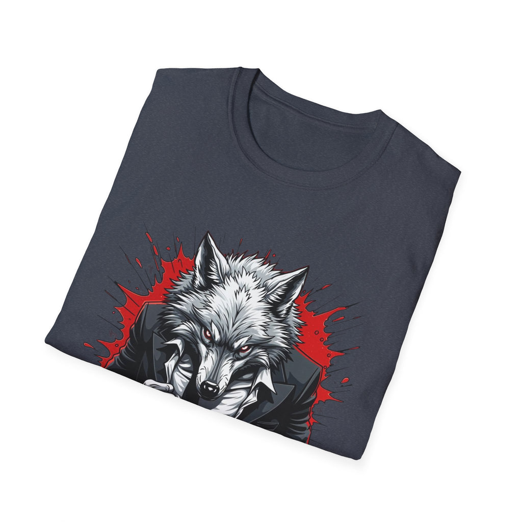 Wolf Suit T-Shirt — Wolf in Suit Graphic Tee (Bold Red Splash)