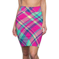 Pink Teal Plaid Pencil Skirt — Bright Plaid All-Over Print