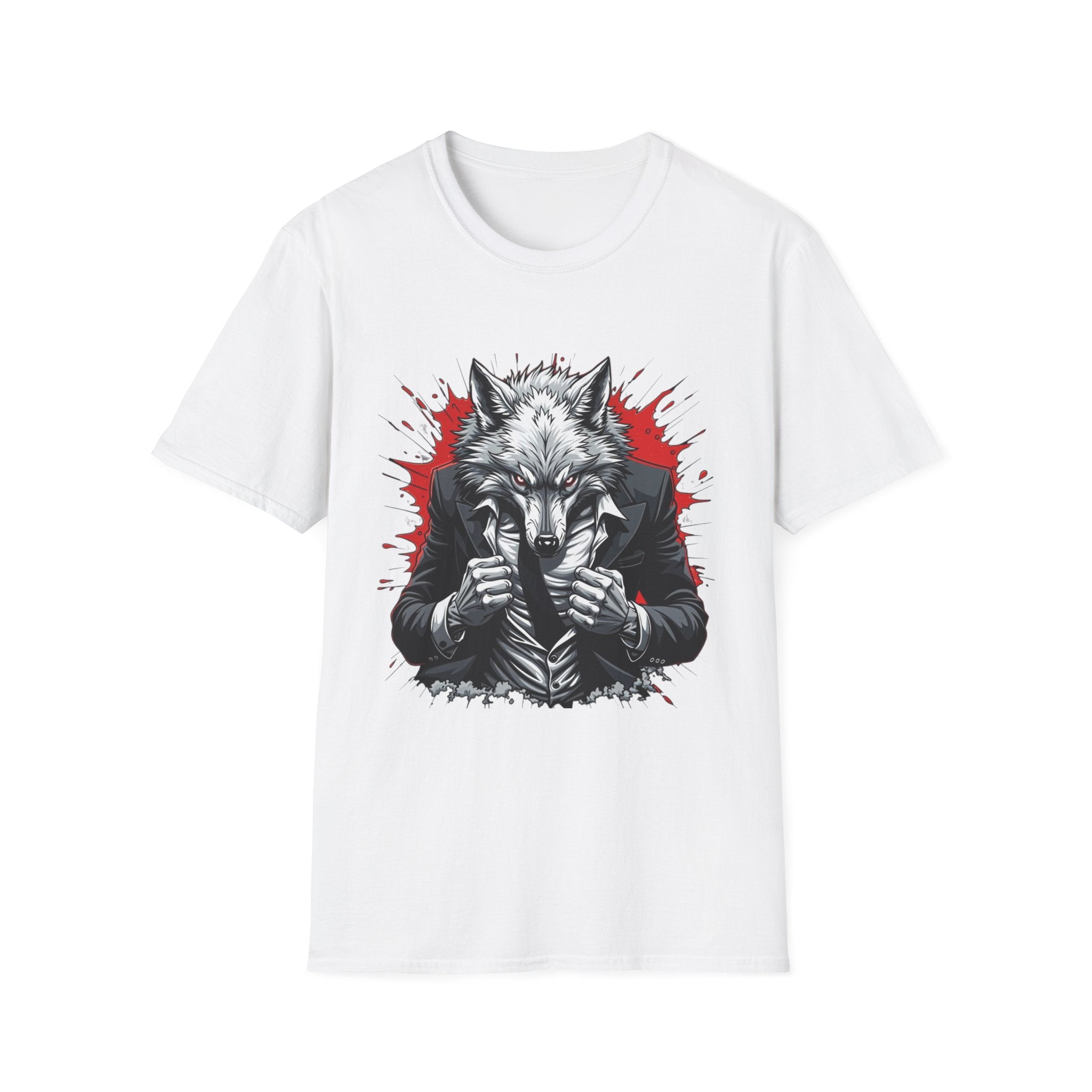 Wolf Suit T-Shirt — Wolf in Suit Graphic Tee (Bold Red Splash)