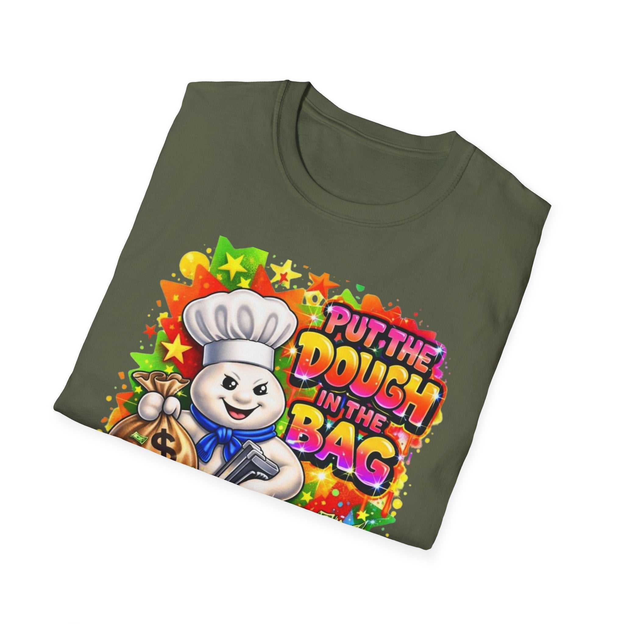 Put the Dough in the Bag T-Shirt — Cute Chef Character Money Graphic Tee
