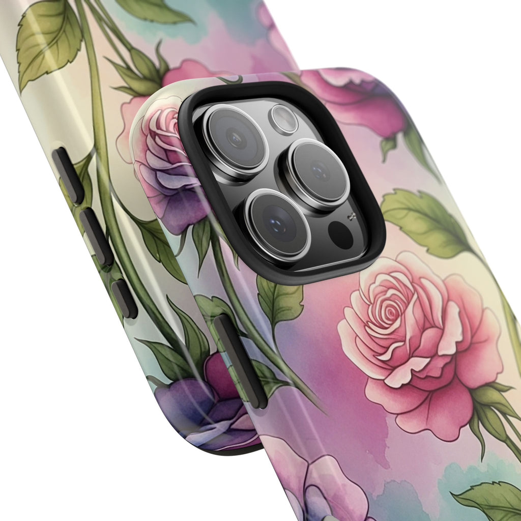 Floral Rose Tough Phone Case — Pastel Watercolor Protection