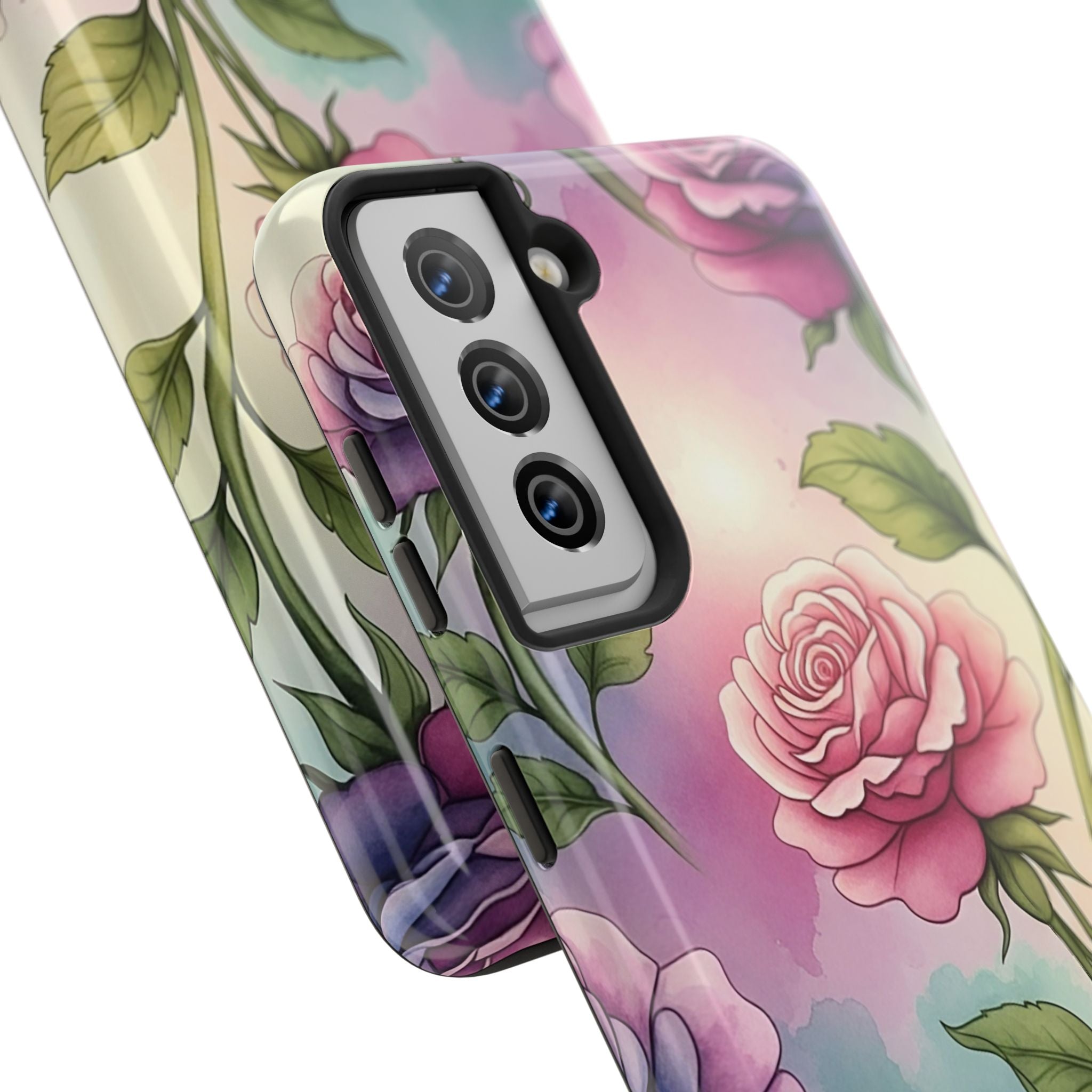 Floral Rose Tough Phone Case — Pastel Watercolor Protection