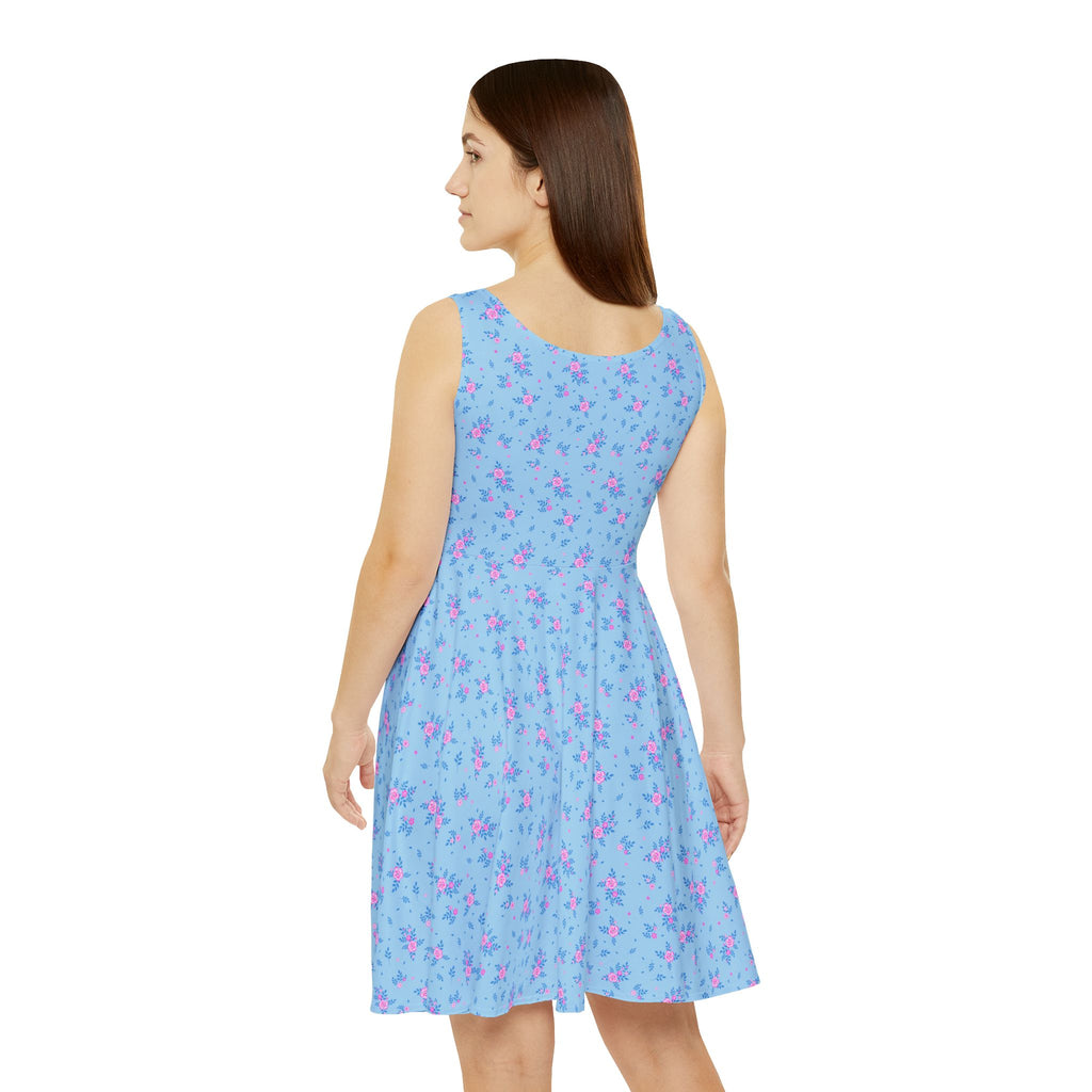 Blue Floral Skater Dress - Light Pastel Garden Print