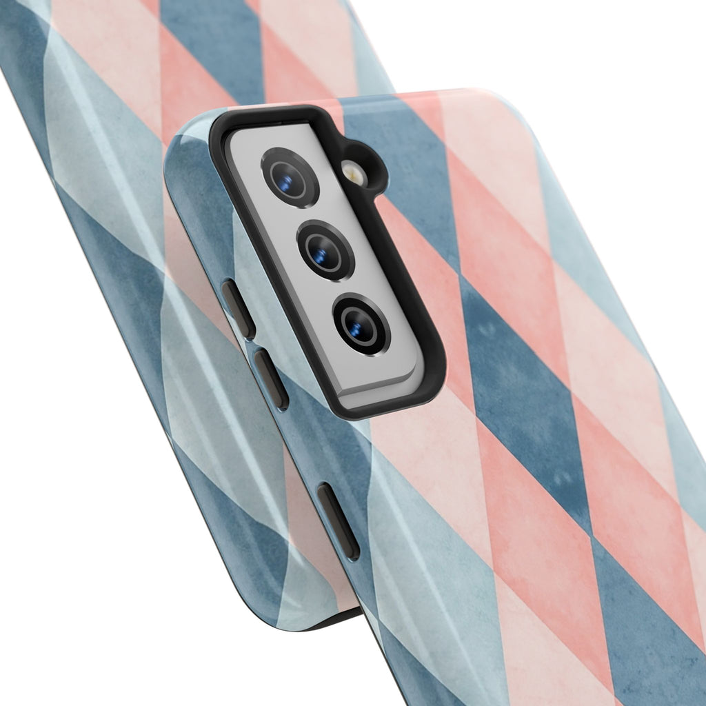 Pastel Harlequin Tough Phone Case — Blue & Pink Diamond Pattern