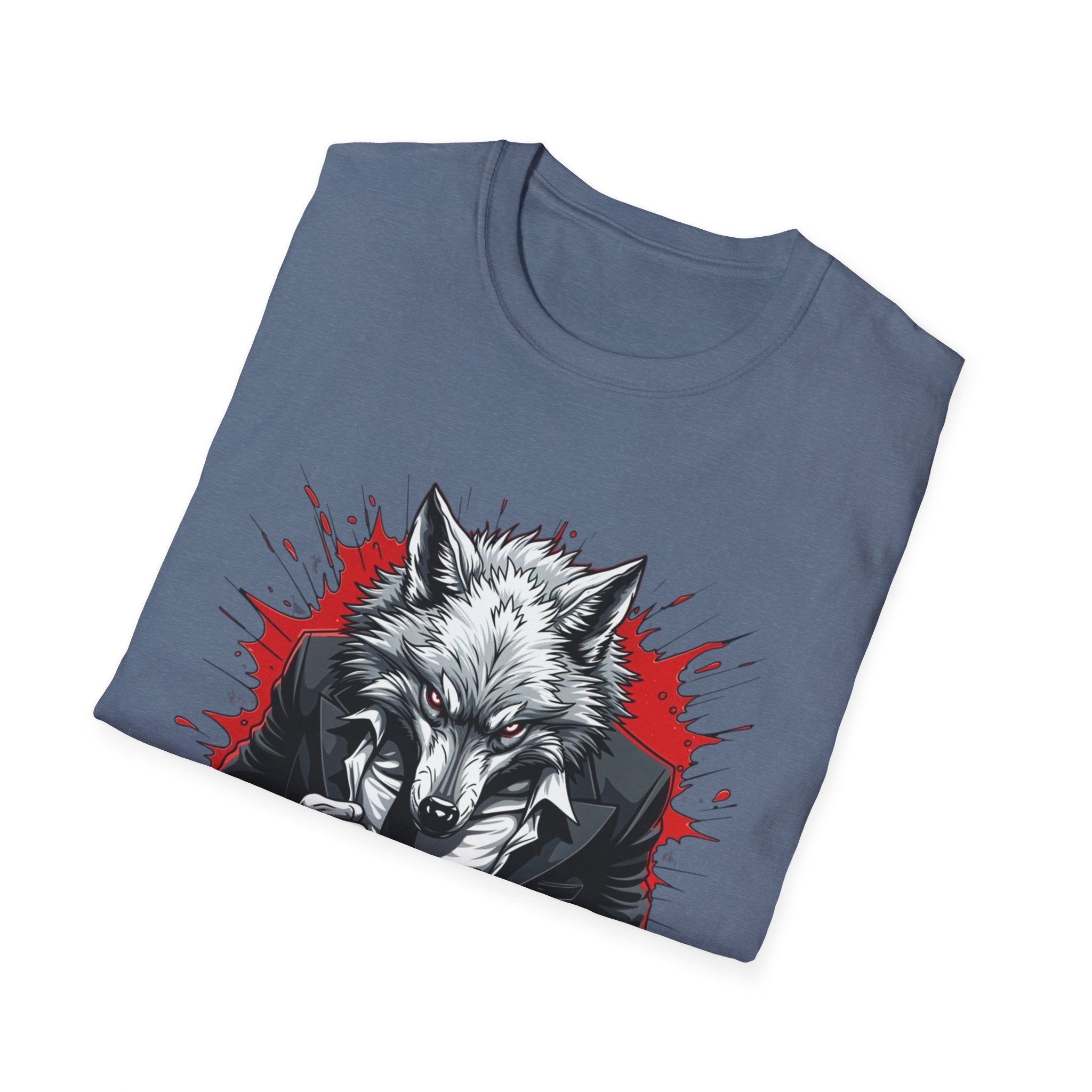 Wolf Suit T-Shirt — Wolf in Suit Graphic Tee (Bold Red Splash)