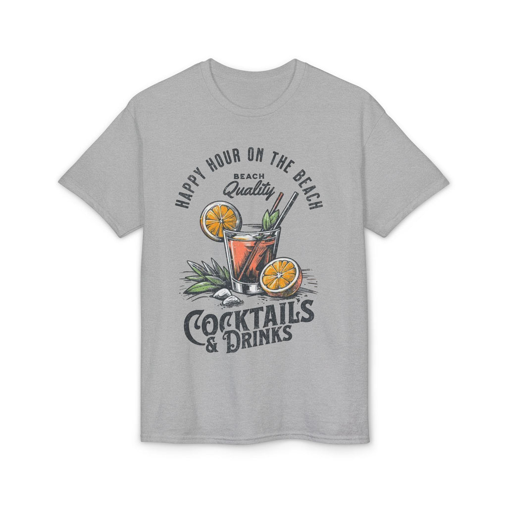 Cocktails & Drinks Beach T-Shirt — “Happy Hour on the Beach” Tropical Cocktail Tee