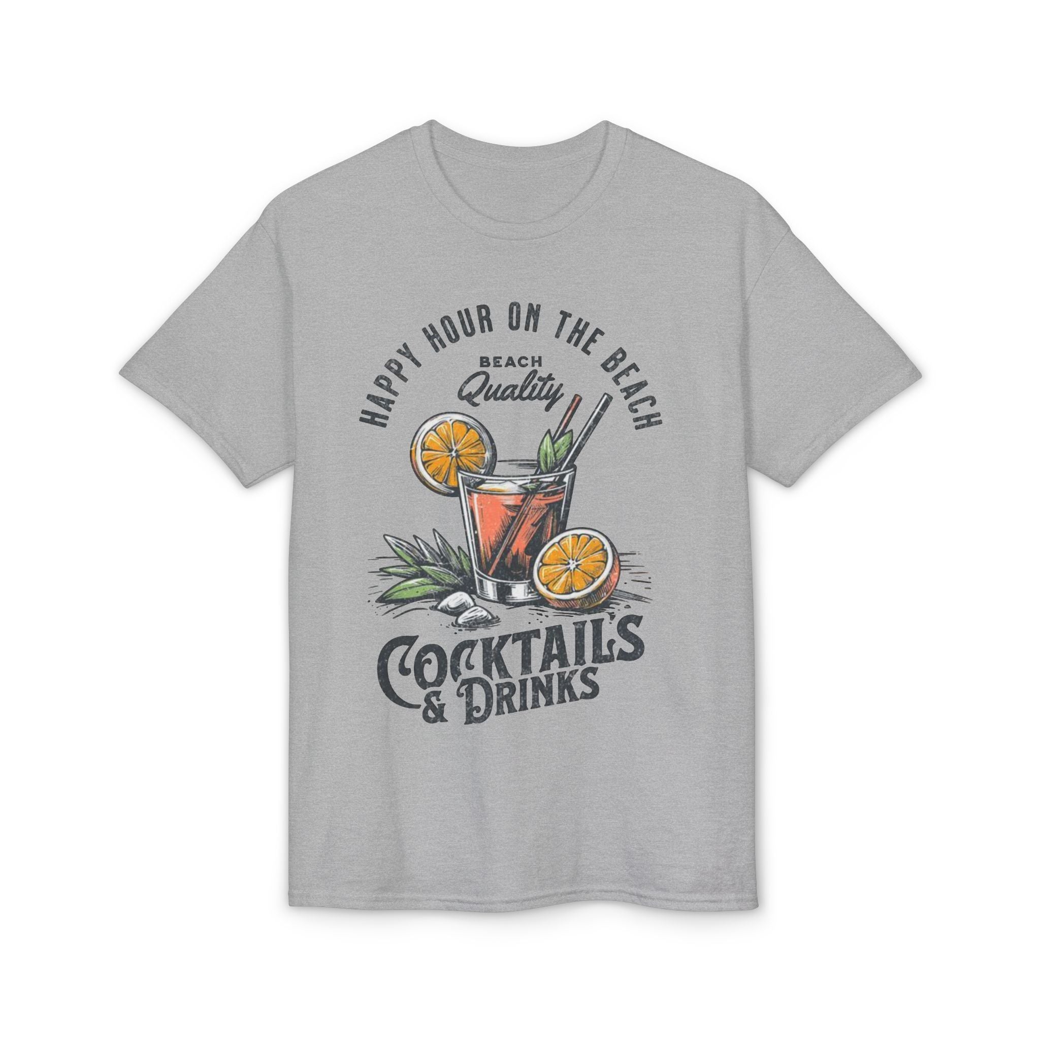 Cocktails & Drinks Beach T-Shirt — “Happy Hour on the Beach” Tropical Cocktail Tee