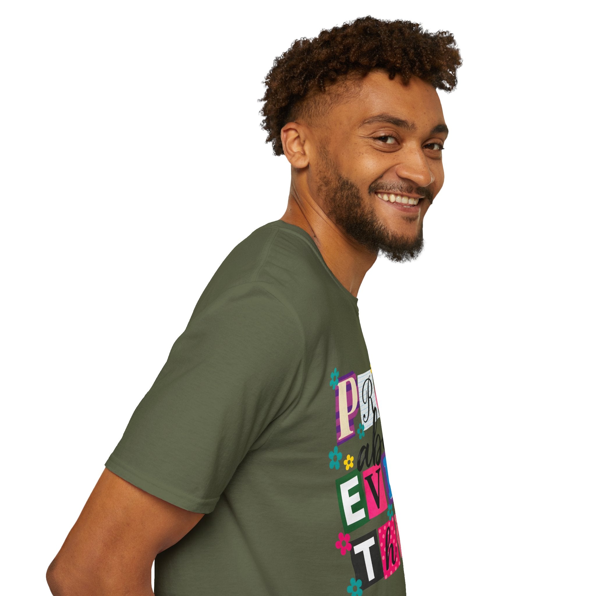 T-Shirt — "Pray About Everything" Colorful Floral Faith Graphic