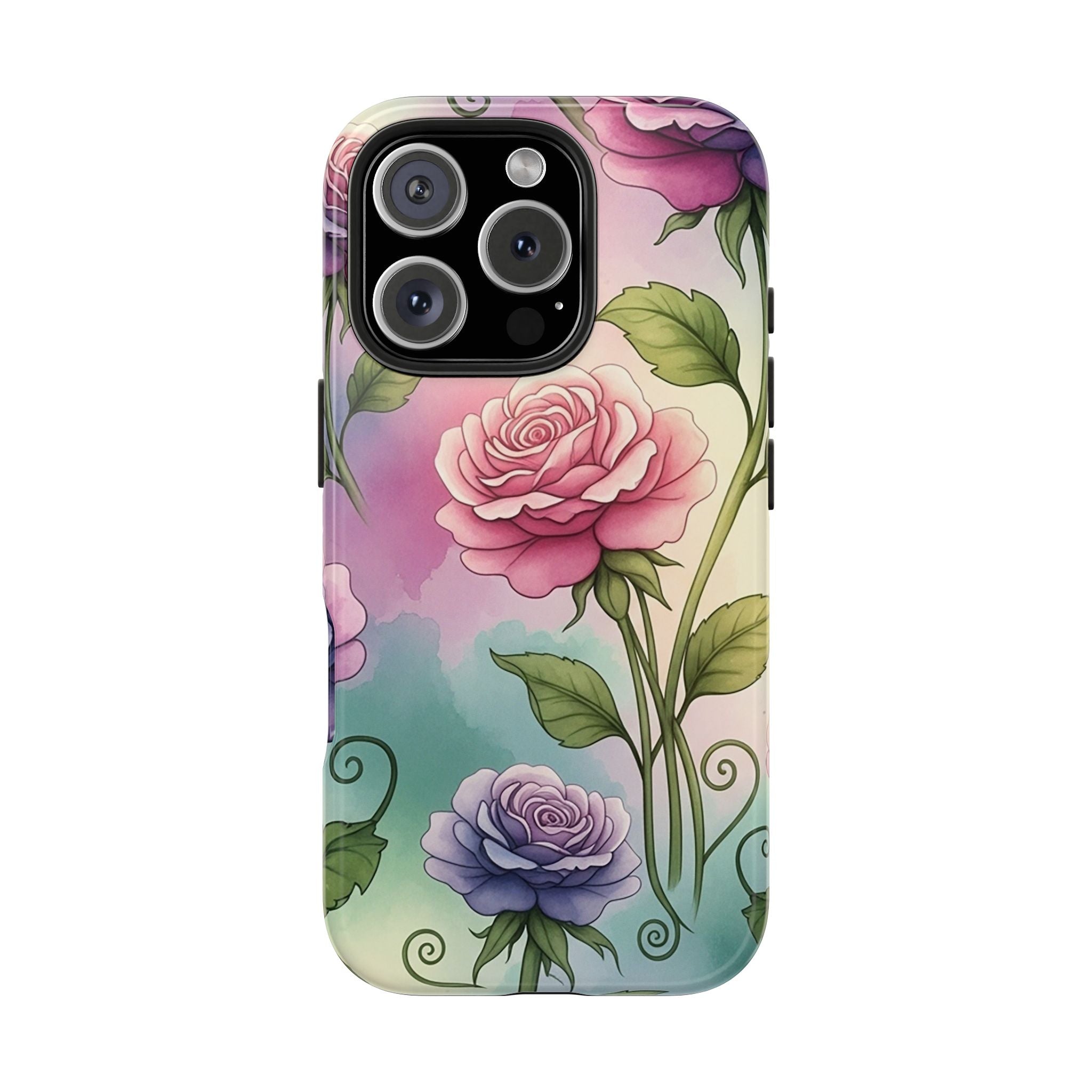 Floral Rose Tough Phone Case — Pastel Watercolor Protection