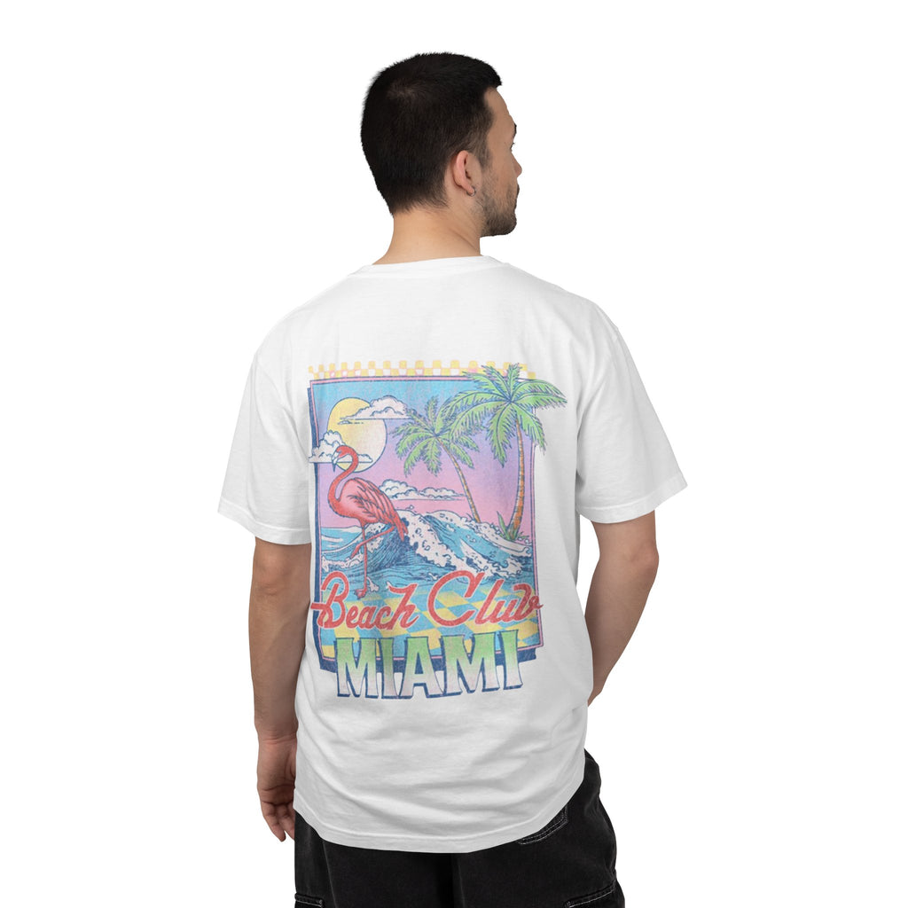 Miami Beach Club T‑Shirt — Retro Flamingo Tropical Floral Graphic Tee