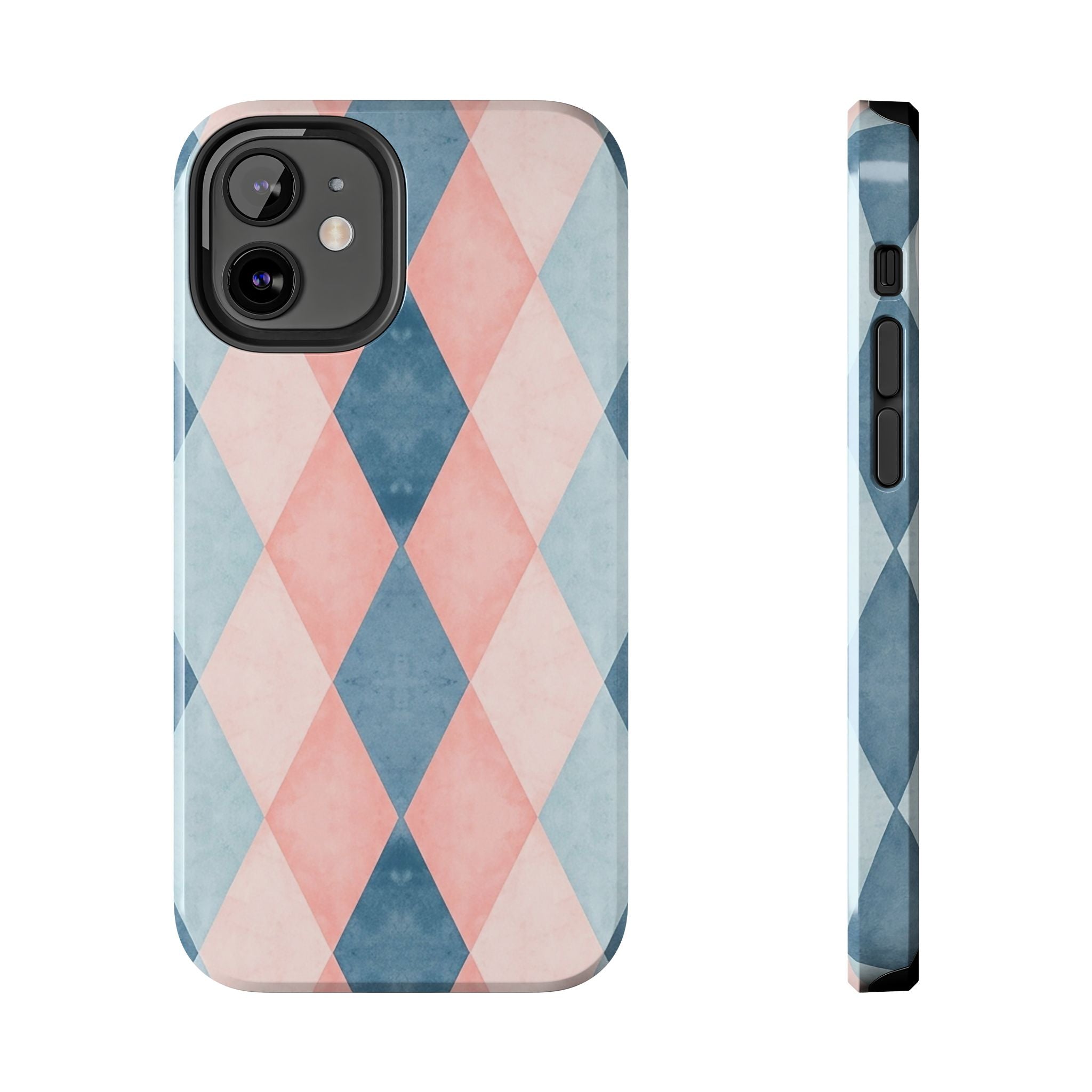 Pastel Harlequin Tough Phone Case — Blue & Pink Diamond Pattern