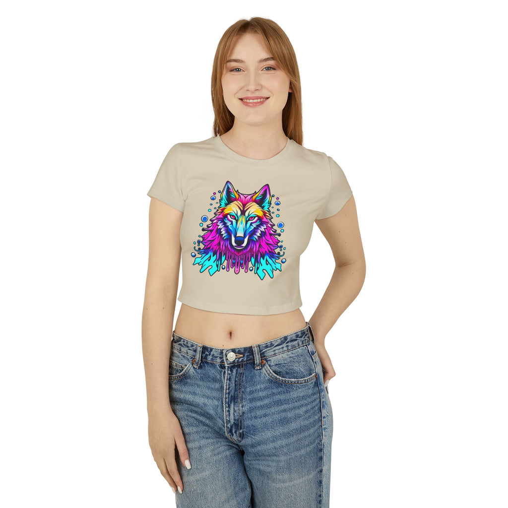 Colorful Wolf Women's Baby Tee — Vibrant Neon Wolf Graphic Crop Shirt