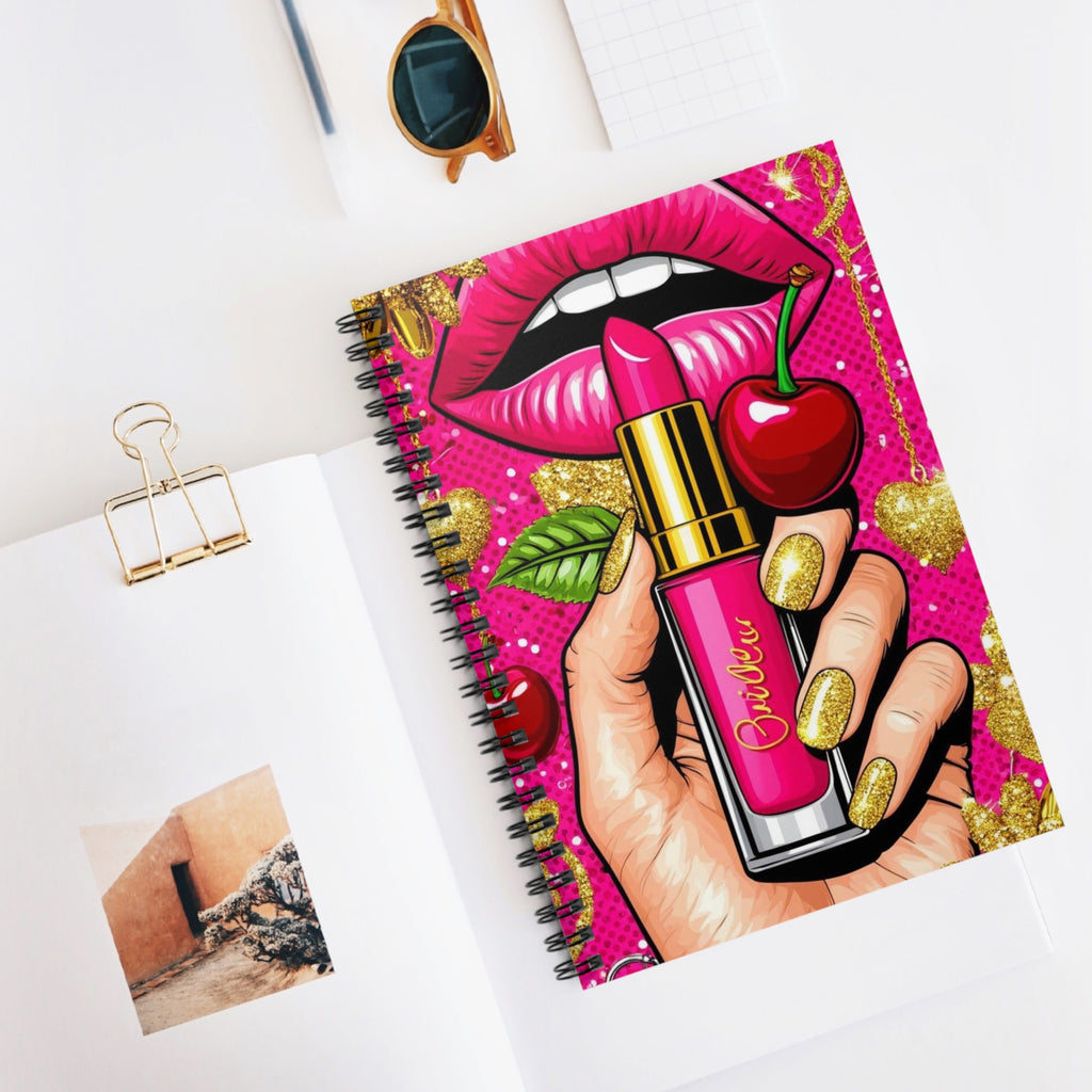 Notebook — Pink Lipstick & Cherry Pop Spiral Journal (Ruled)