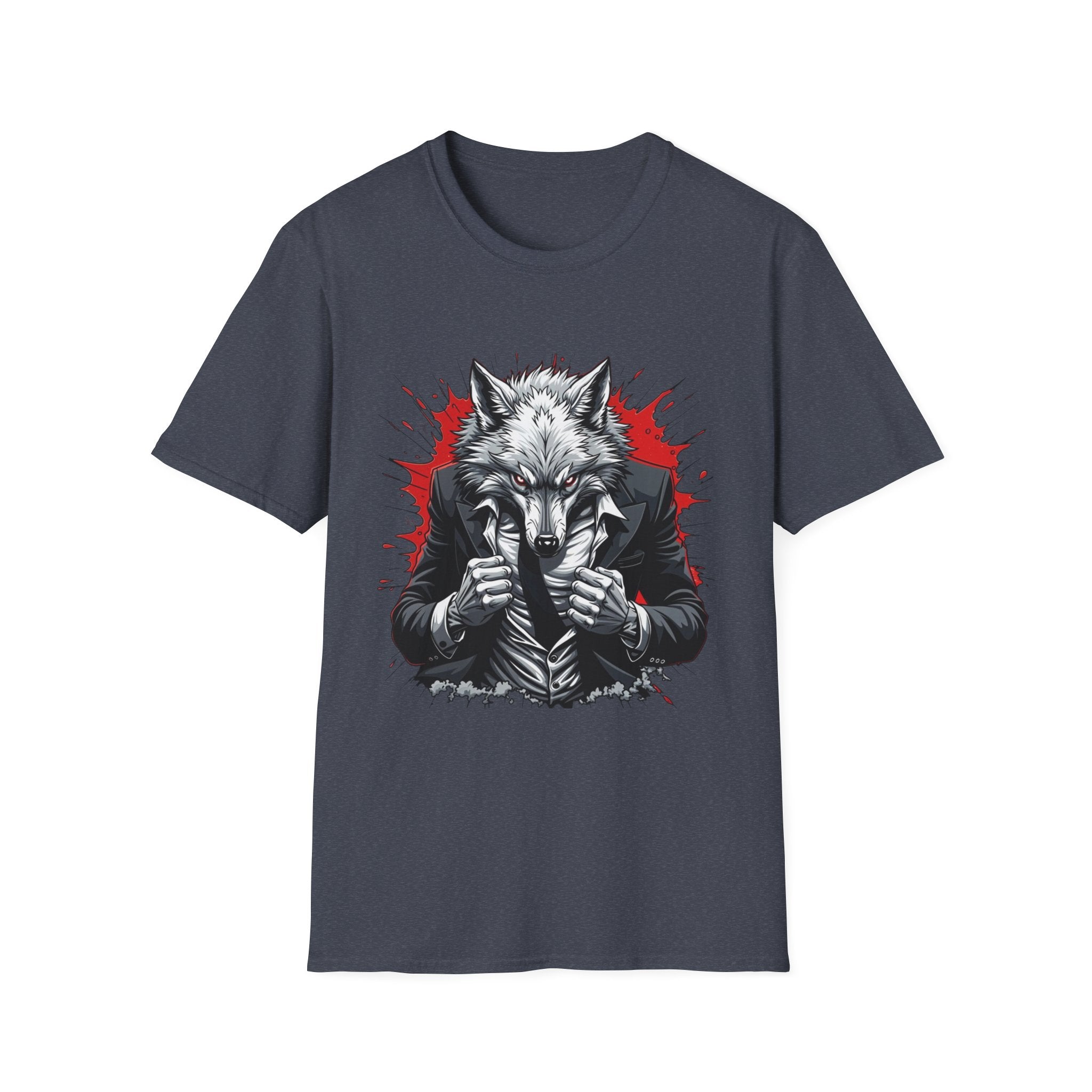 Wolf Suit T-Shirt — Wolf in Suit Graphic Tee (Bold Red Splash)