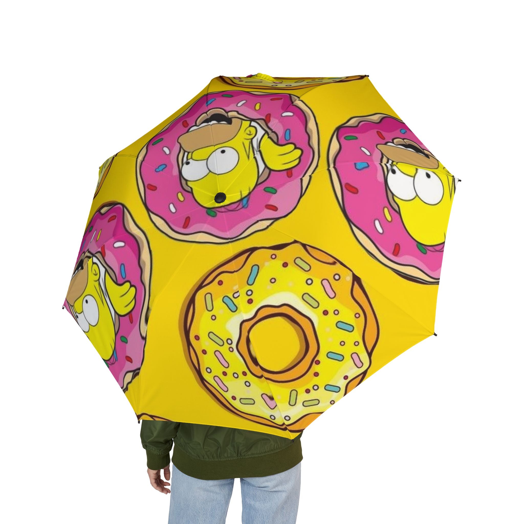 Donut Cartoon Foldable Umbrella — Yellow Funny Donuts & Character Rain Umbrella