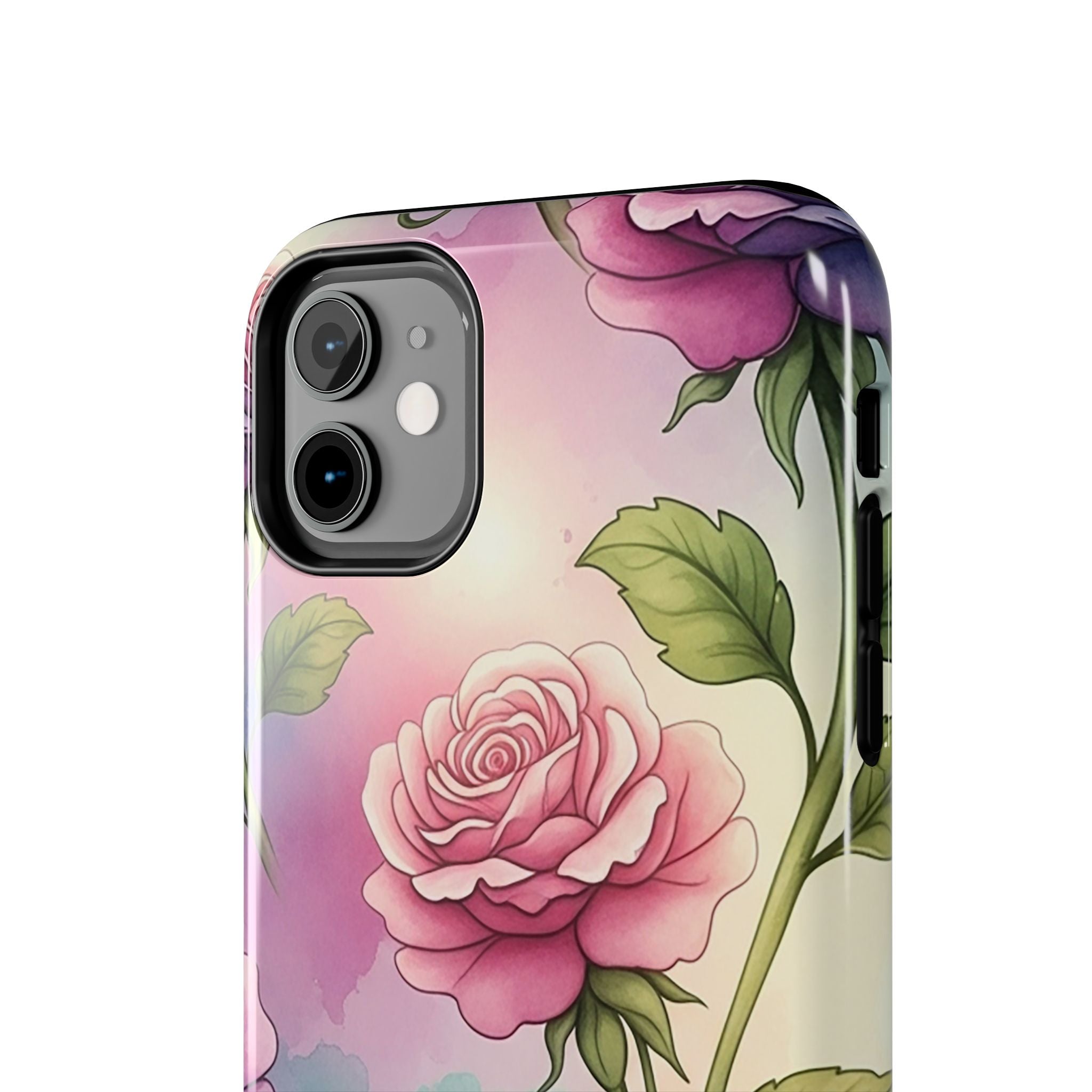 Floral Rose Tough Phone Case — Pastel Watercolor Protection