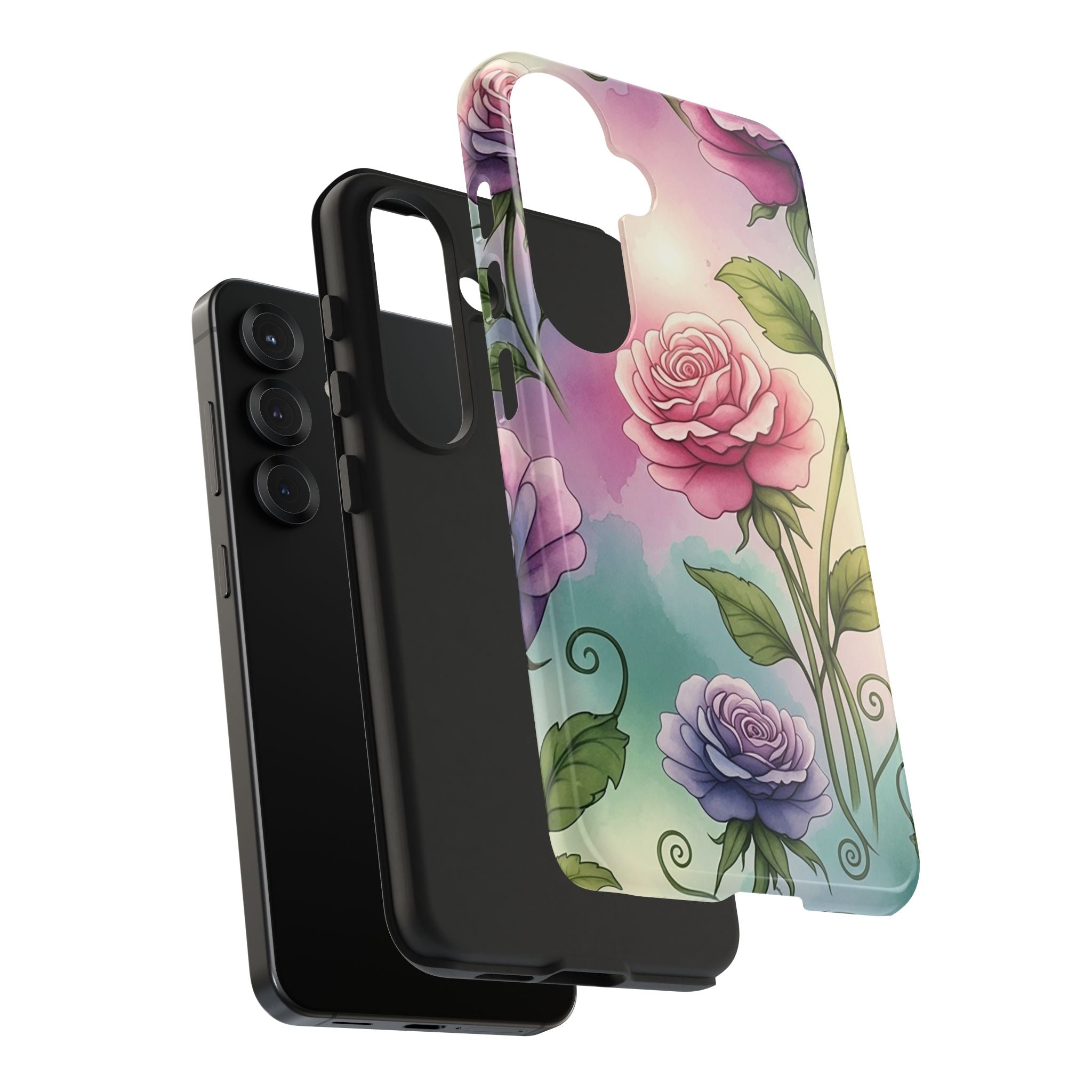 Floral Rose Tough Phone Case — Pastel Watercolor Protection