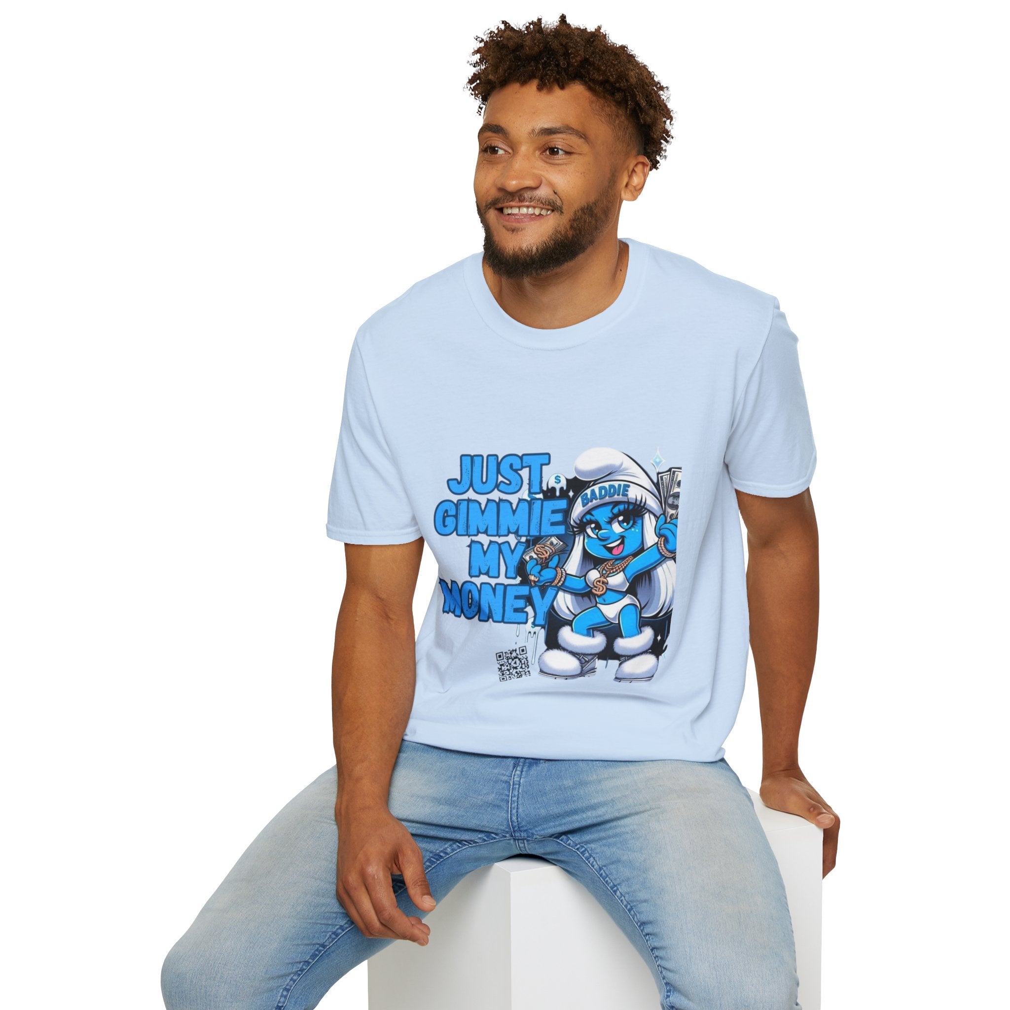 Just Gimmie My Money T-Shirt — Cute Blue Character Graphic Tee