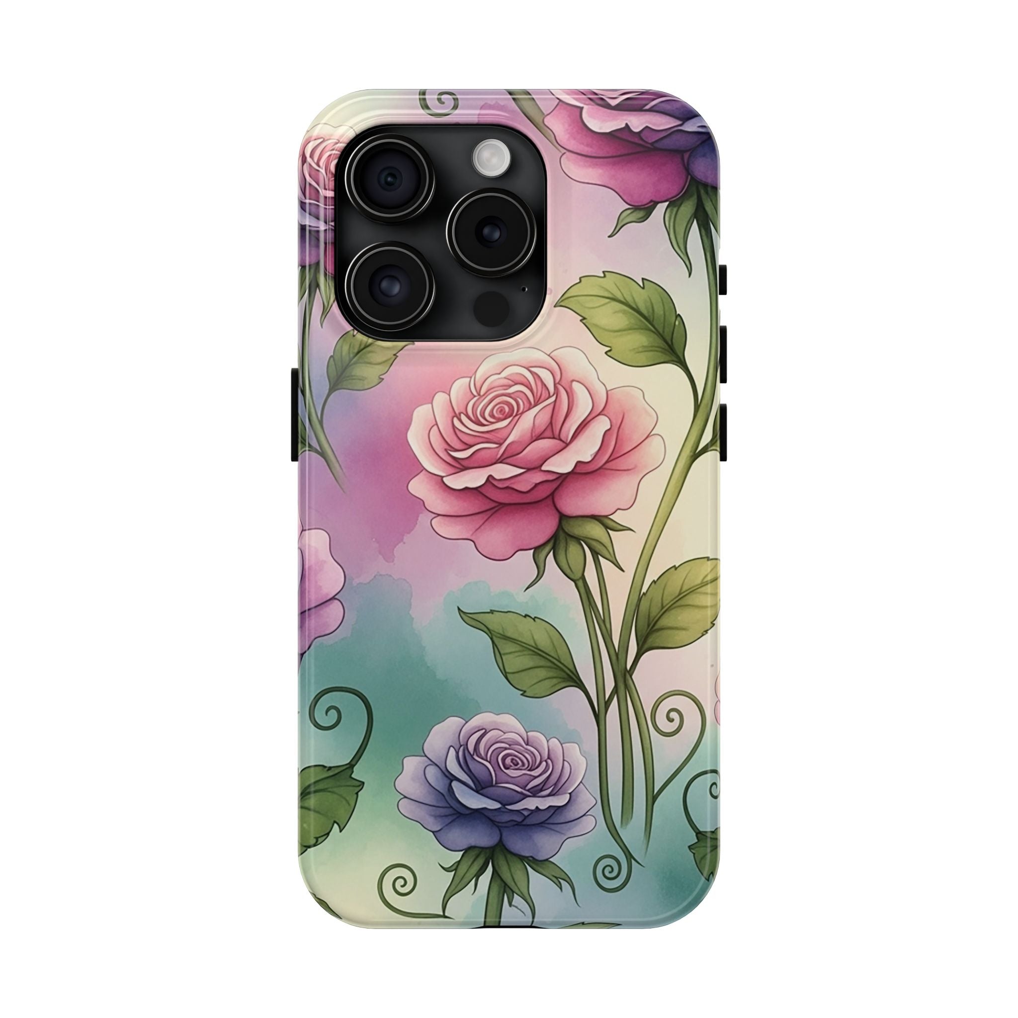 Floral Rose Tough Phone Case — Pastel Watercolor Protection