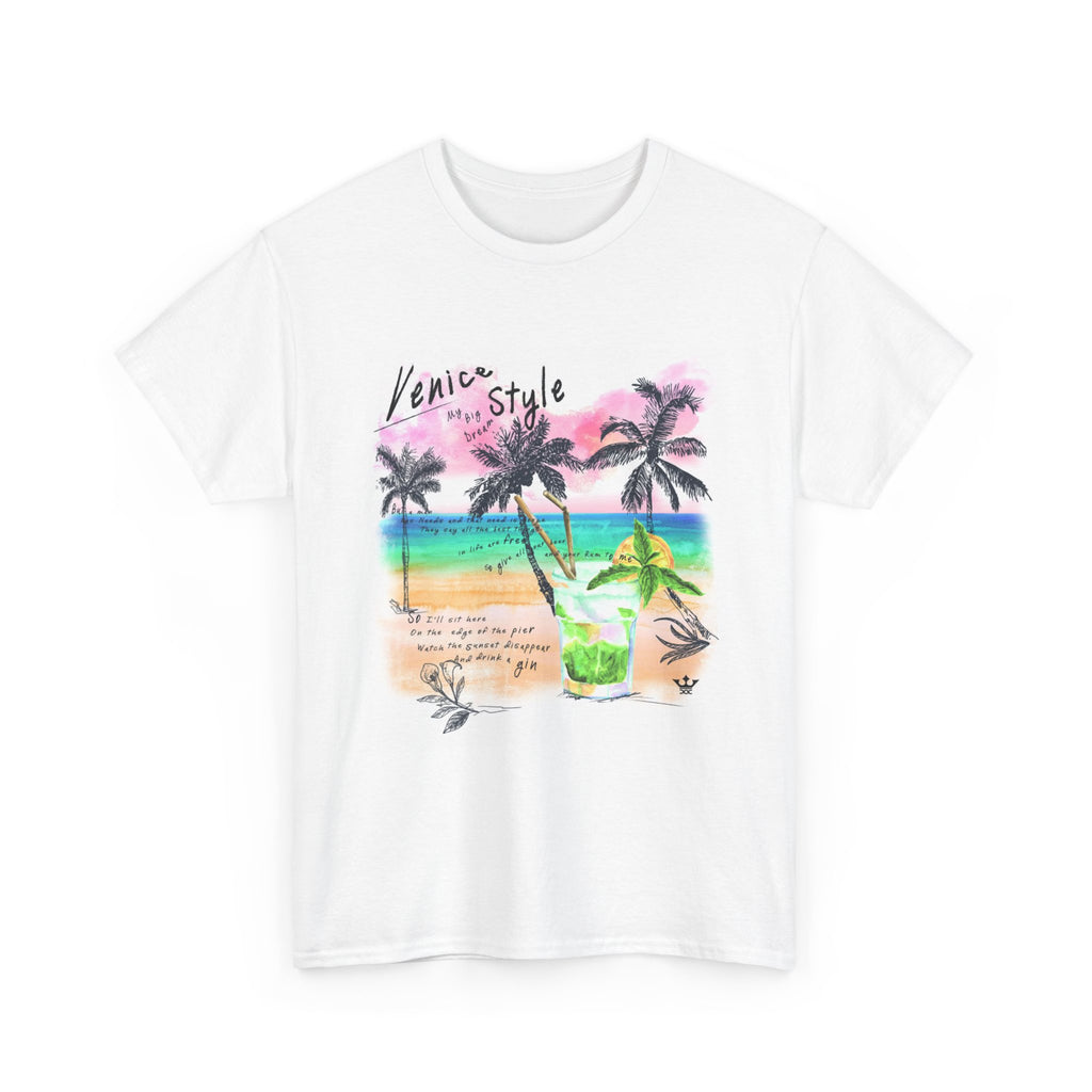 Venice Beach Cocktail Tee — Tropical Palm Sunset Graphic T-Shirt