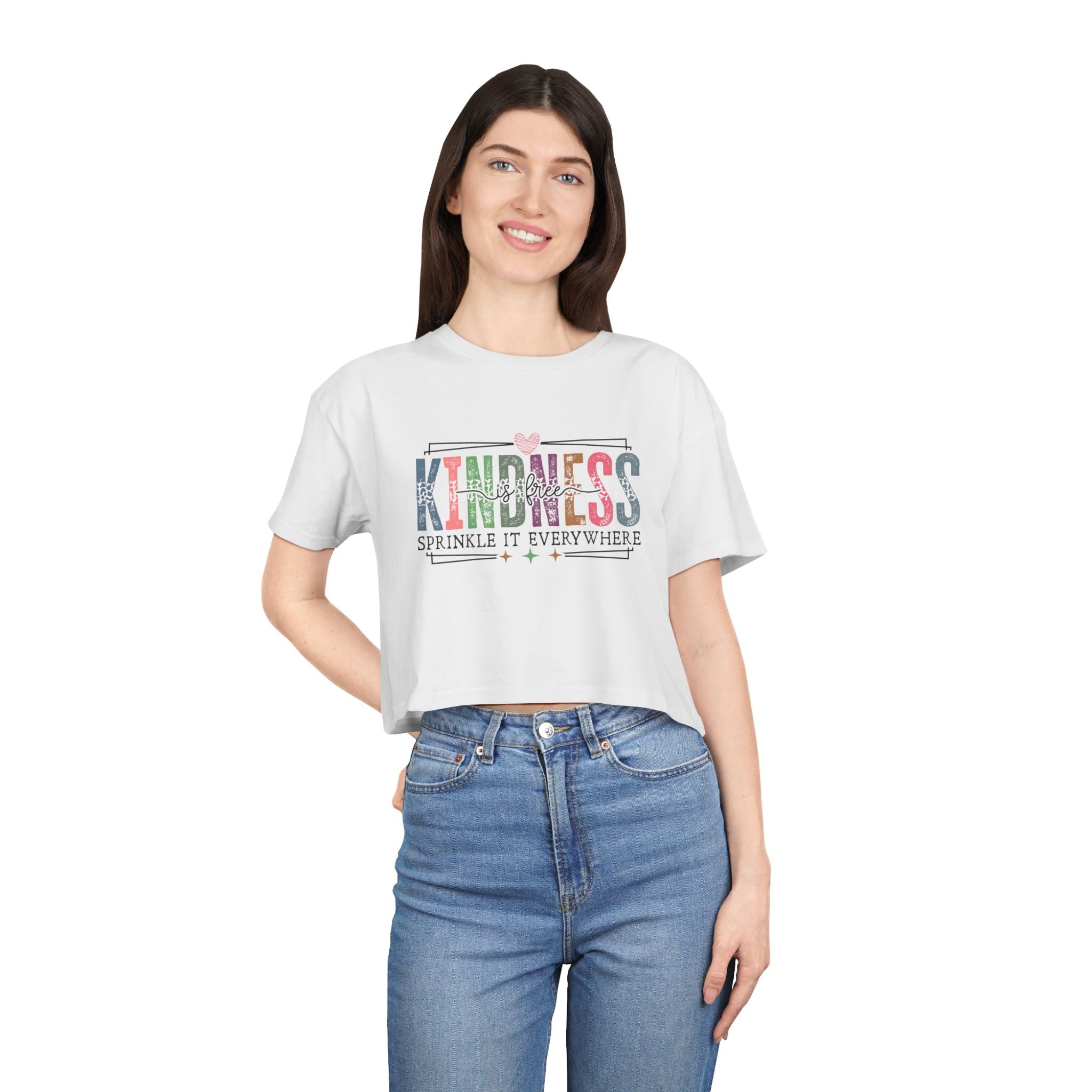 Crop Tee — "Kindness: Sprinkle It Everywhere" Floral Graphic