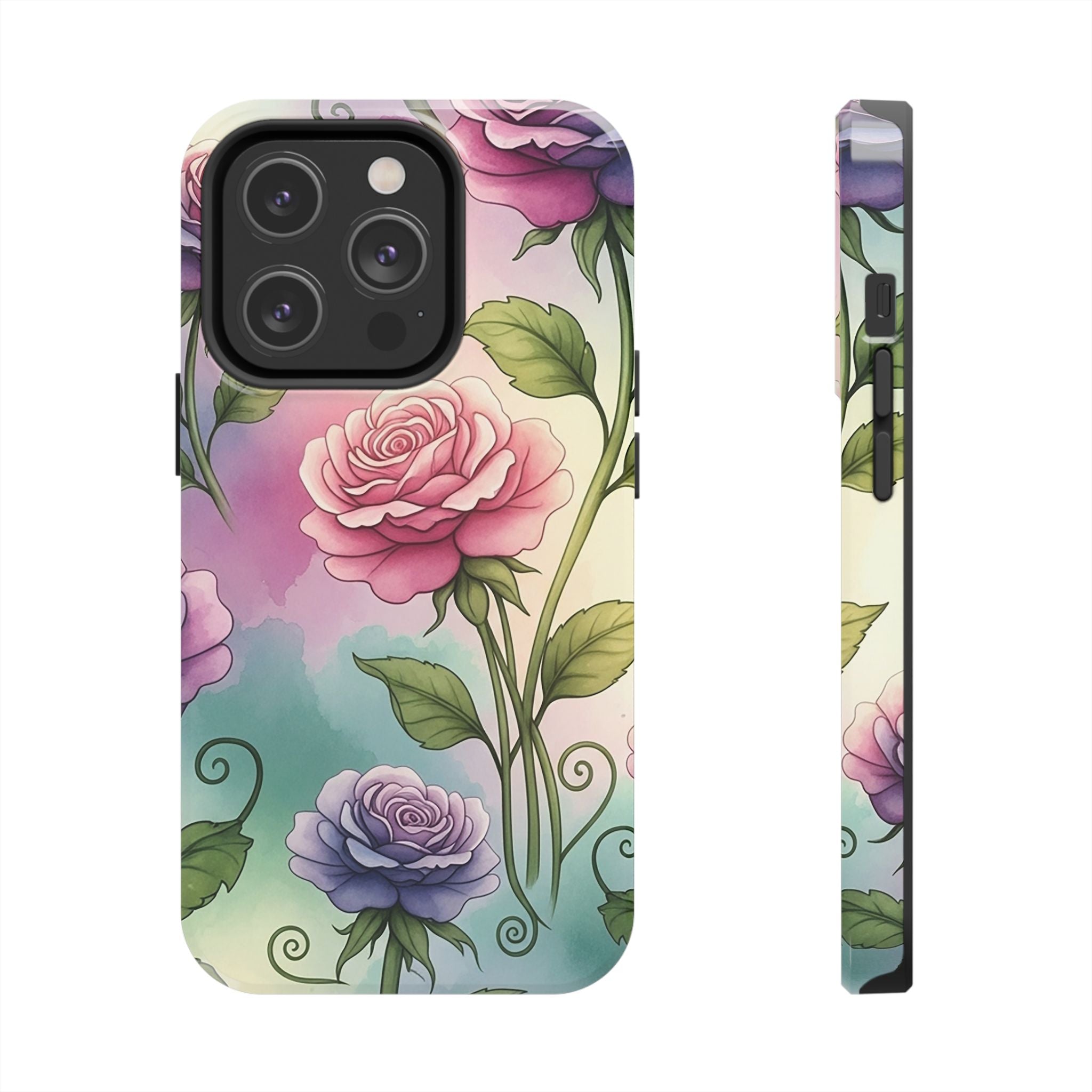 Floral Rose Tough Phone Case — Pastel Watercolor Protection