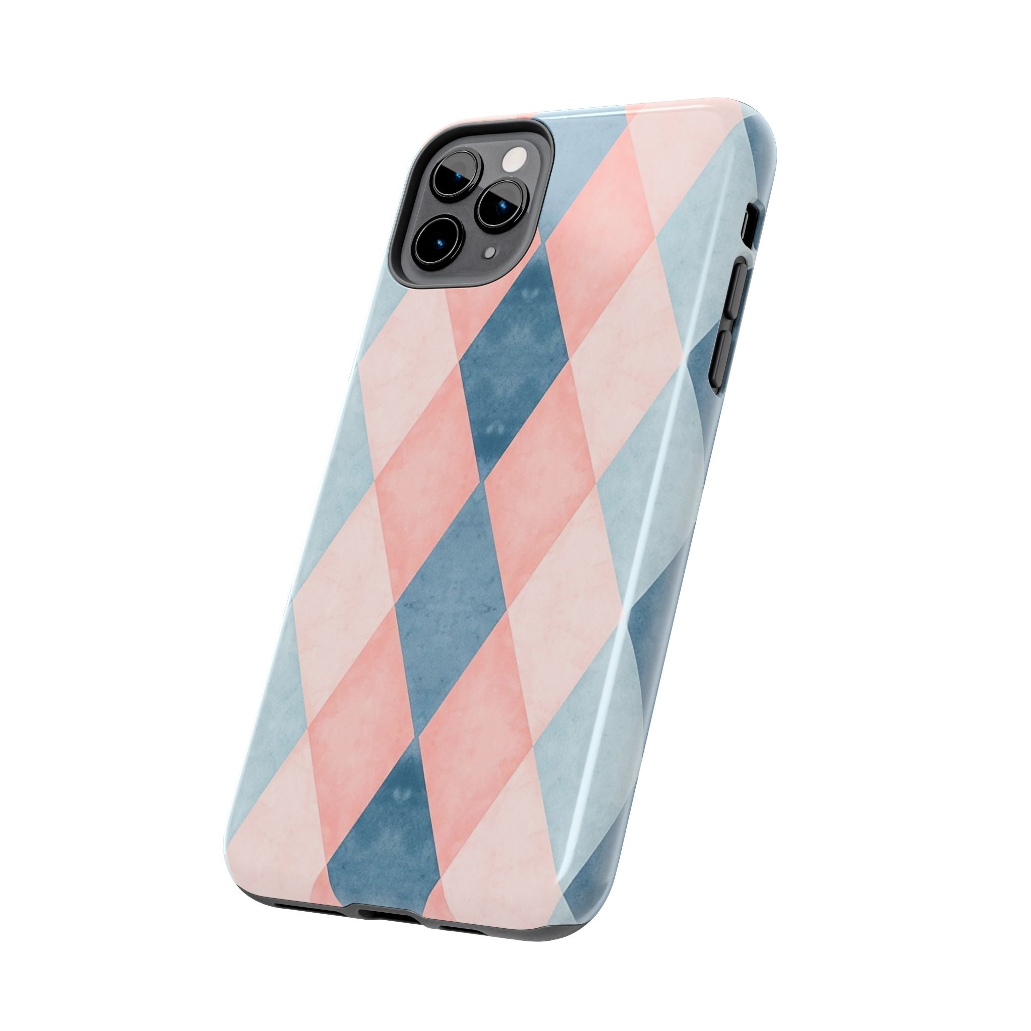 Pastel Harlequin Tough Phone Case — Blue & Pink Diamond Pattern