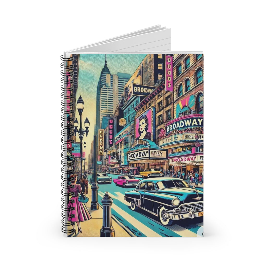 Broadway Retro Spiral Notebook — Vintage Cityscape Ruled Journal