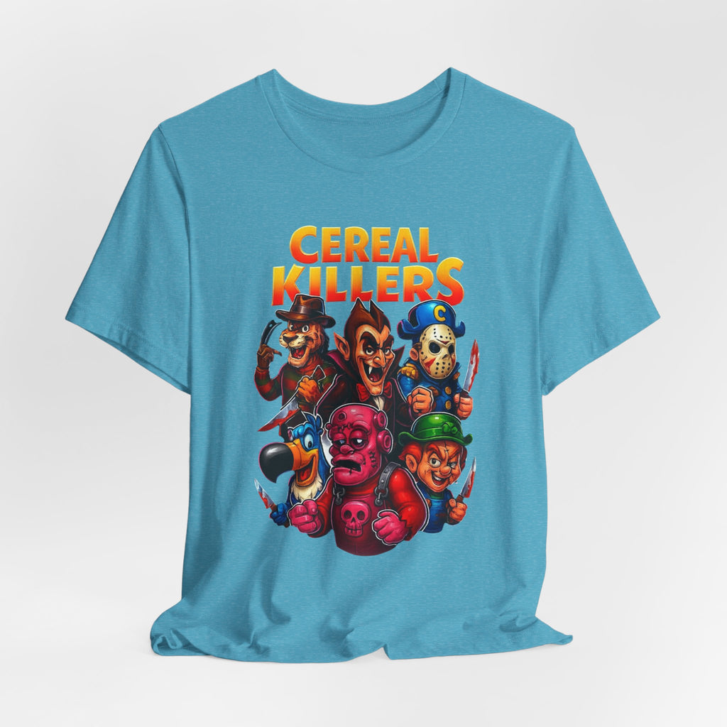 Cereal Killers Parody Horror Cartoon T-Shirt | Funny Cereal Villains Graphic Tee
