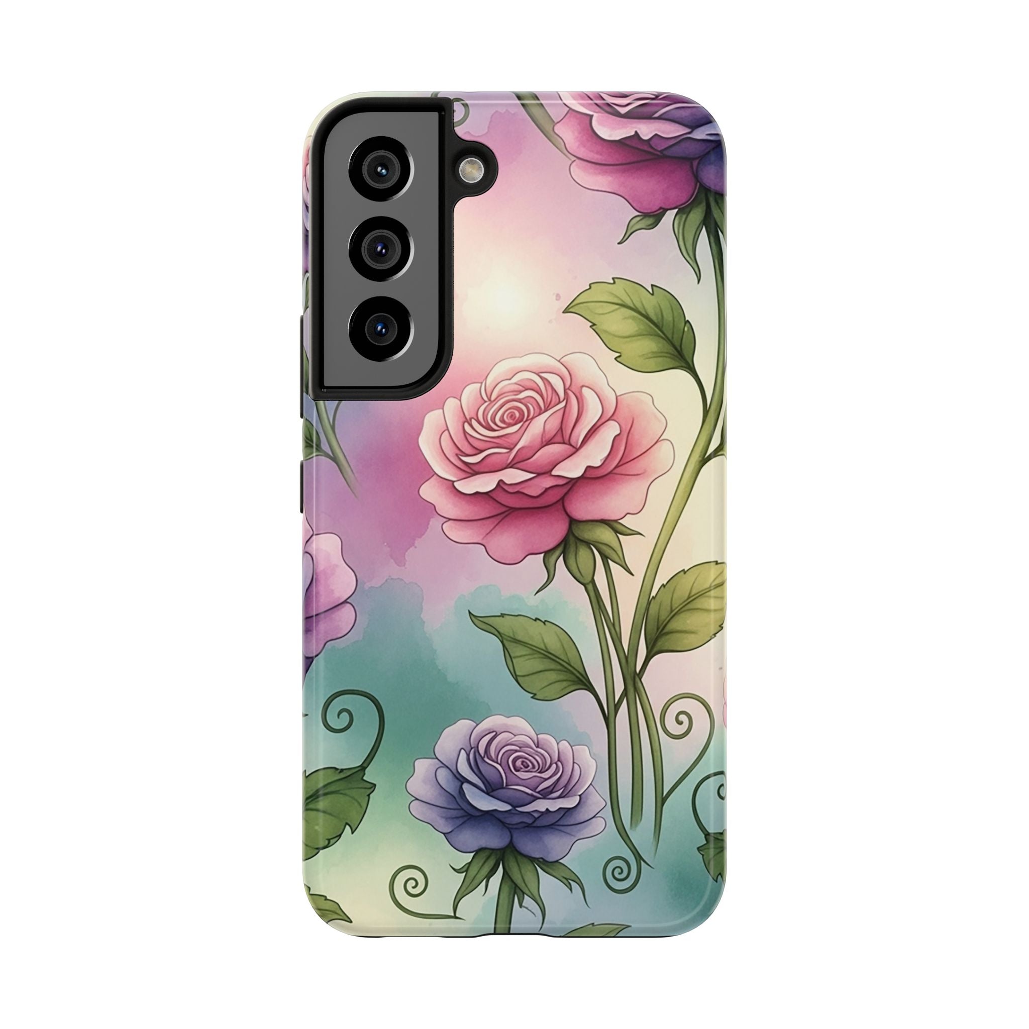 Floral Rose Tough Phone Case — Pastel Watercolor Protection