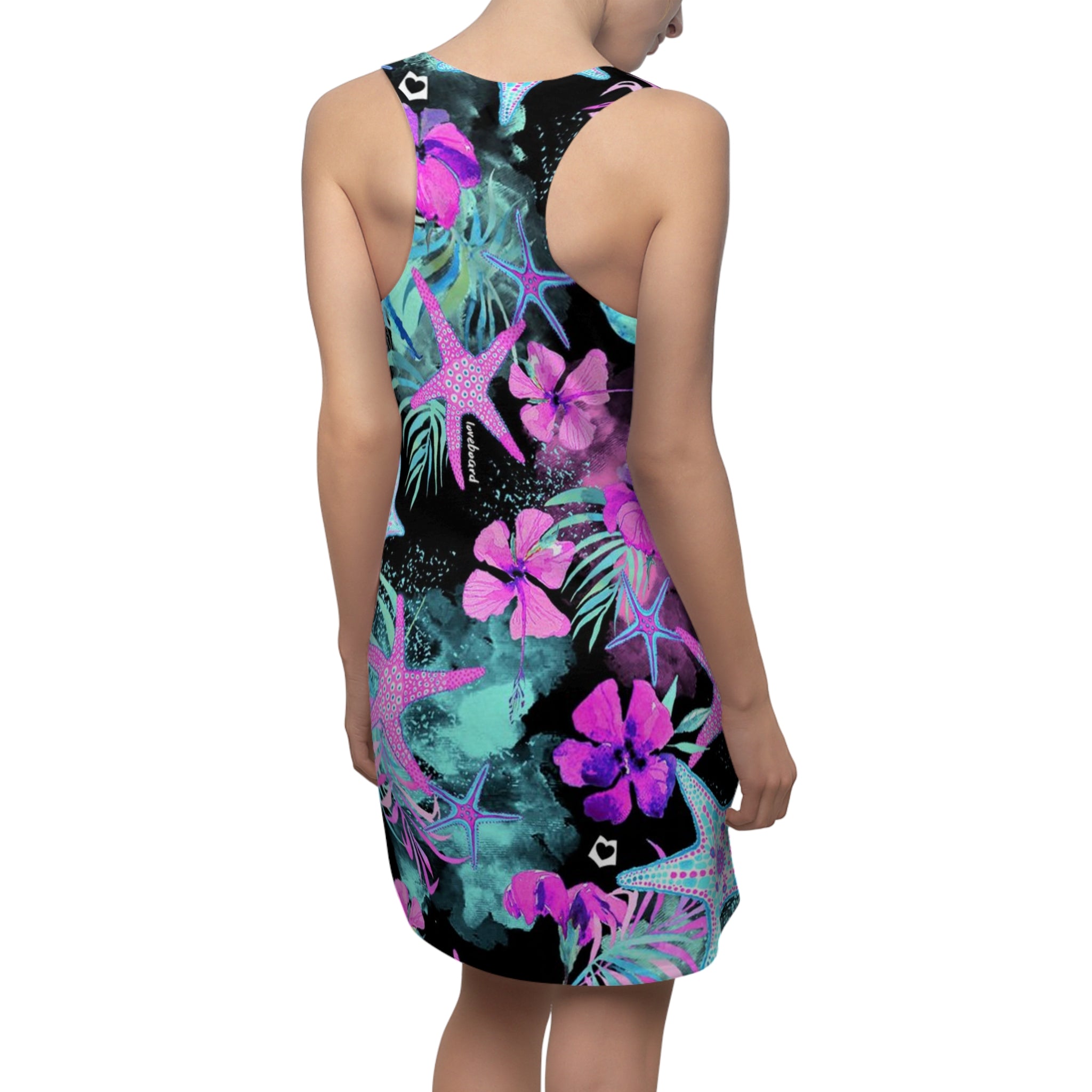 Tropical Starfish Racerback Dress — Neon Hibiscus Beach Print