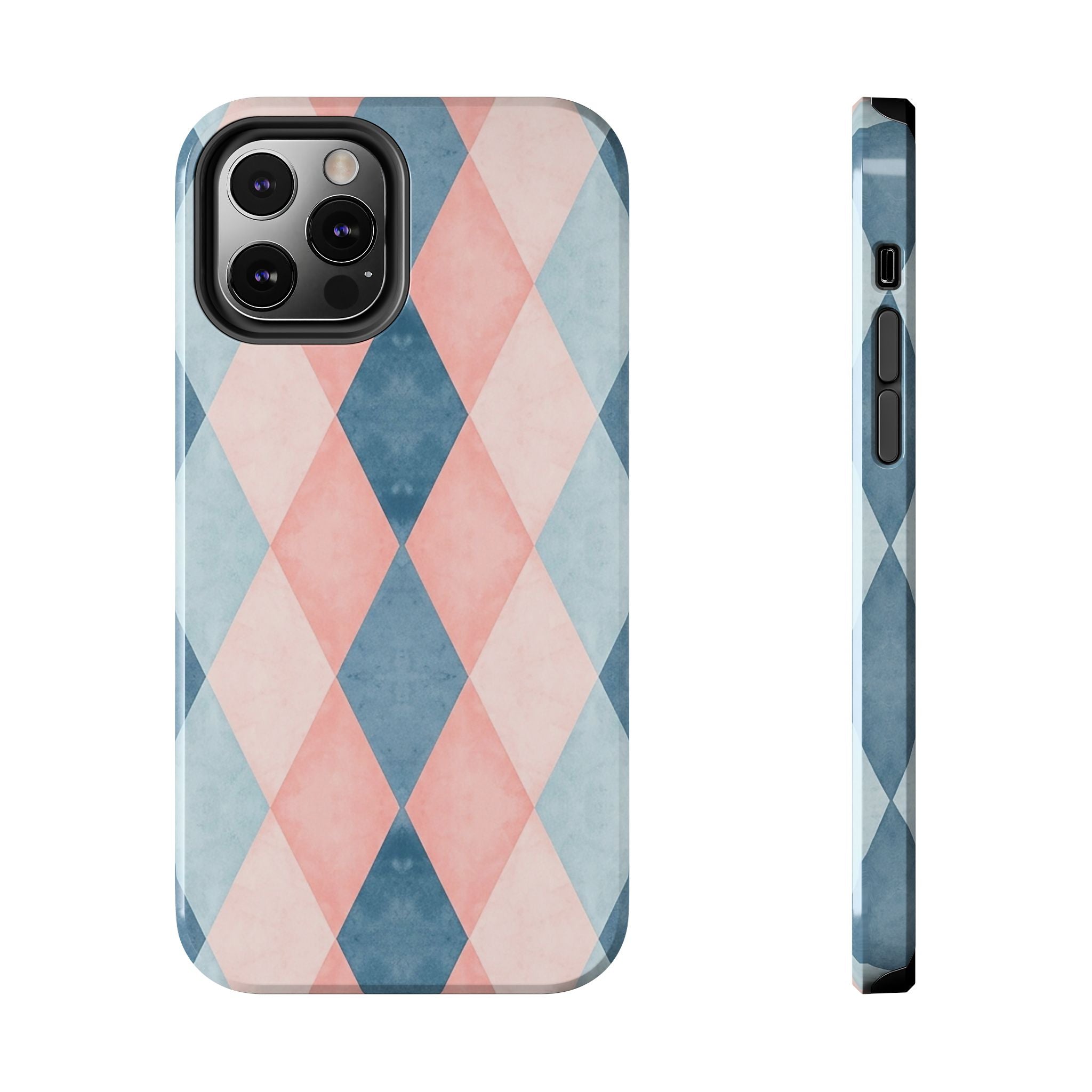 Pastel Harlequin Tough Phone Case — Blue & Pink Diamond Pattern