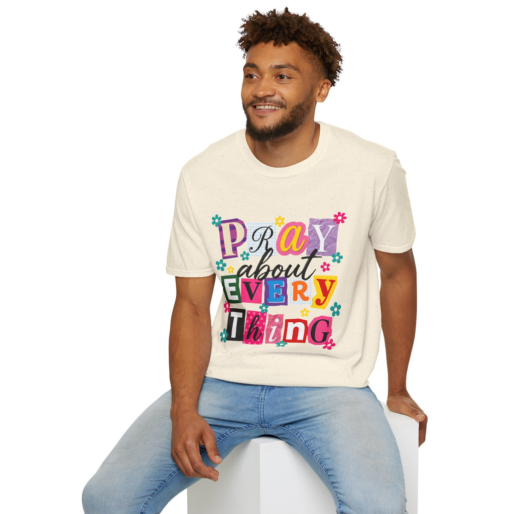 T-Shirt — "Pray About Everything" Colorful Floral Faith Graphic