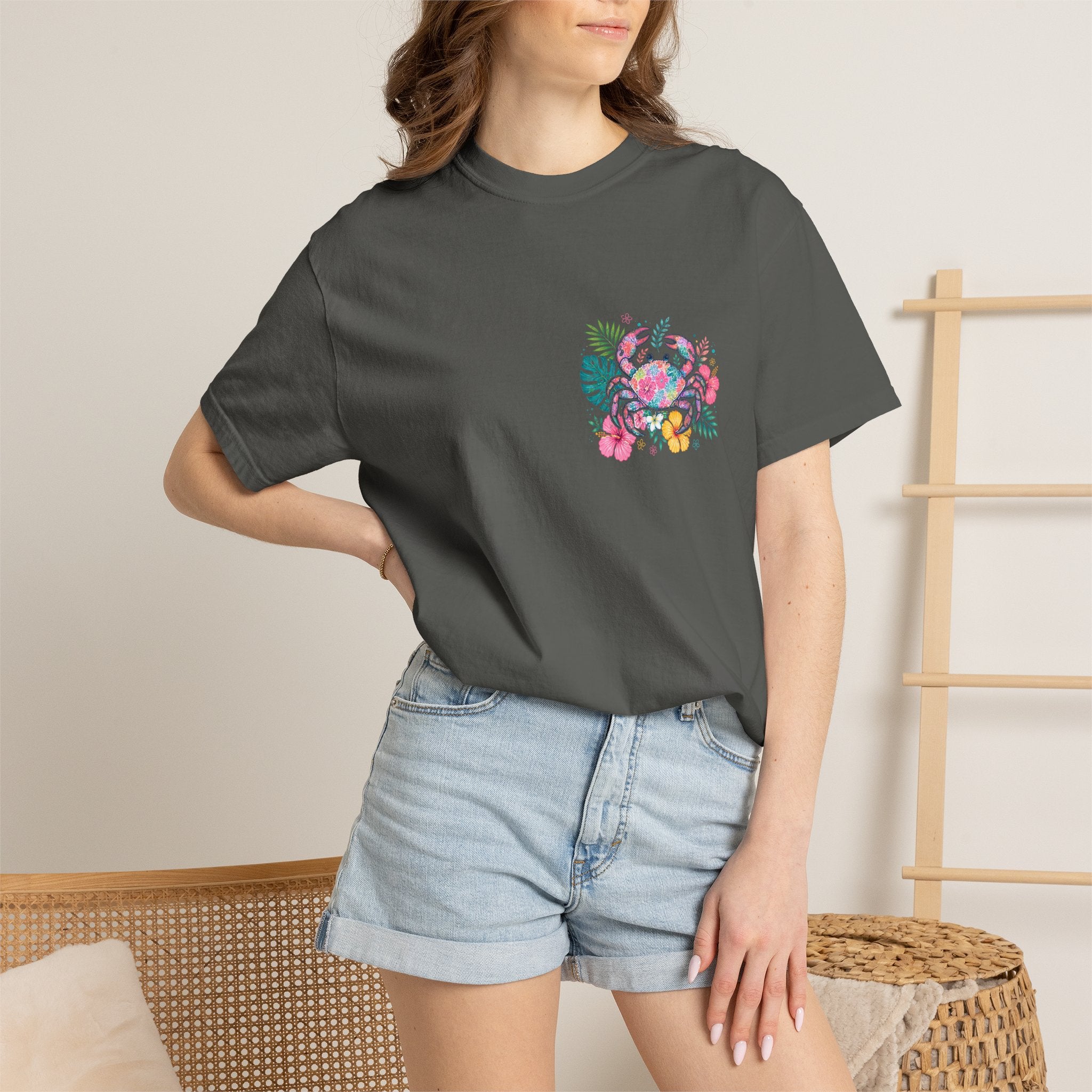 T-Shirt — "Sun Sand" Tropical Palm Floral Graphic Tee